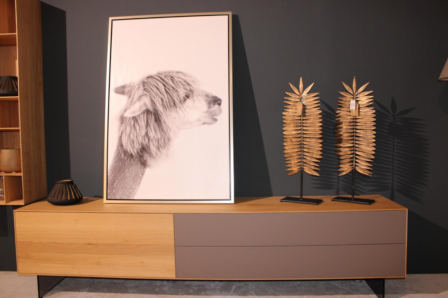 Paul Lindberg - Wohnwand Tookan Massiv Geölte Eiche Glastüre Satinato Taupe - 9