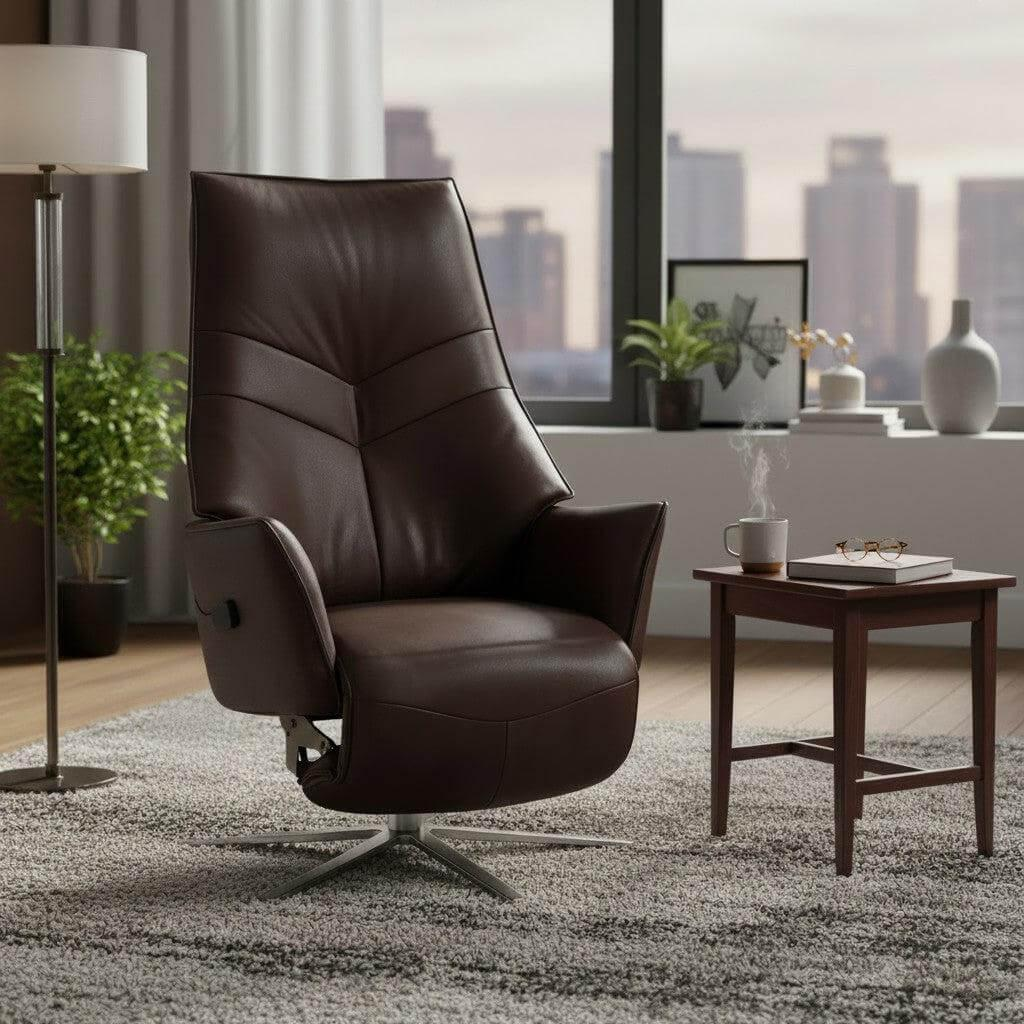 himolla - Sessel 7911 S Lounger L Leder 27 Eleganza Forest Braun Sternfuß Edelstahl Mit Motorischer Verstellung - 2