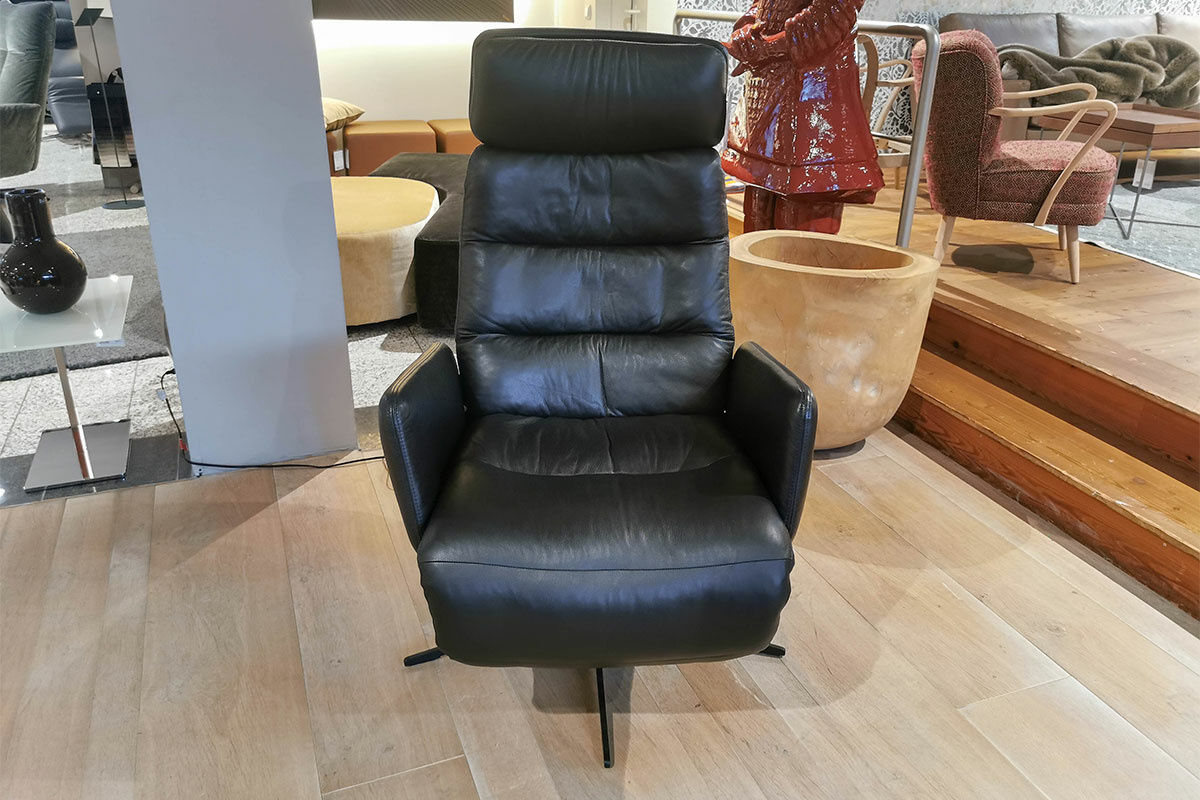 KFF - Sessel Arva E-Lounge Leder Sauvage 8105 Schwarz Gestell Schwarz Drehbar mit elektrischer Funktion - 2