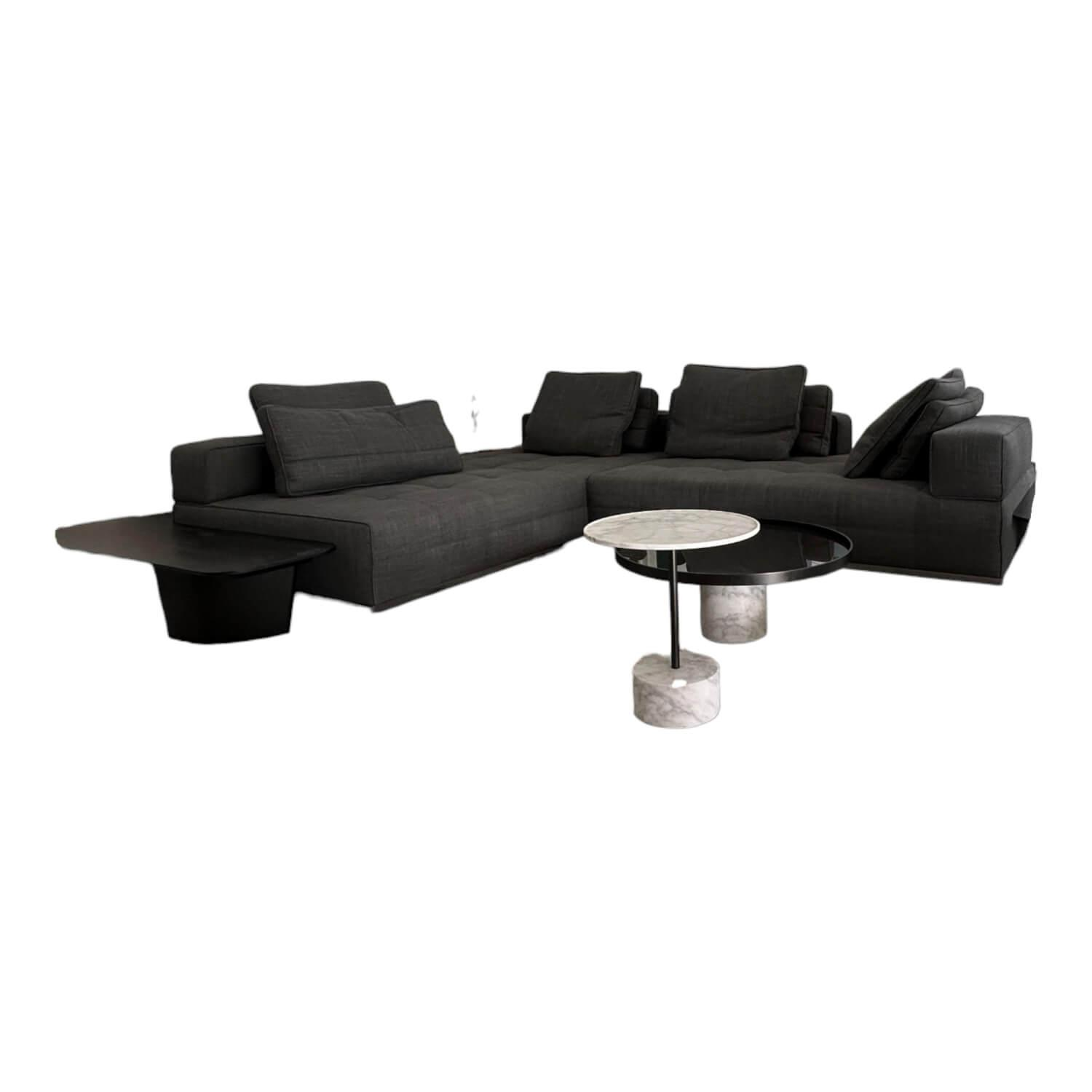 Minotti - Ecksofa Lawrence Clan Stoff Shibuya 15 Fumo Grau Gestell Massivholz mit 2 Eckkonsolen - 1