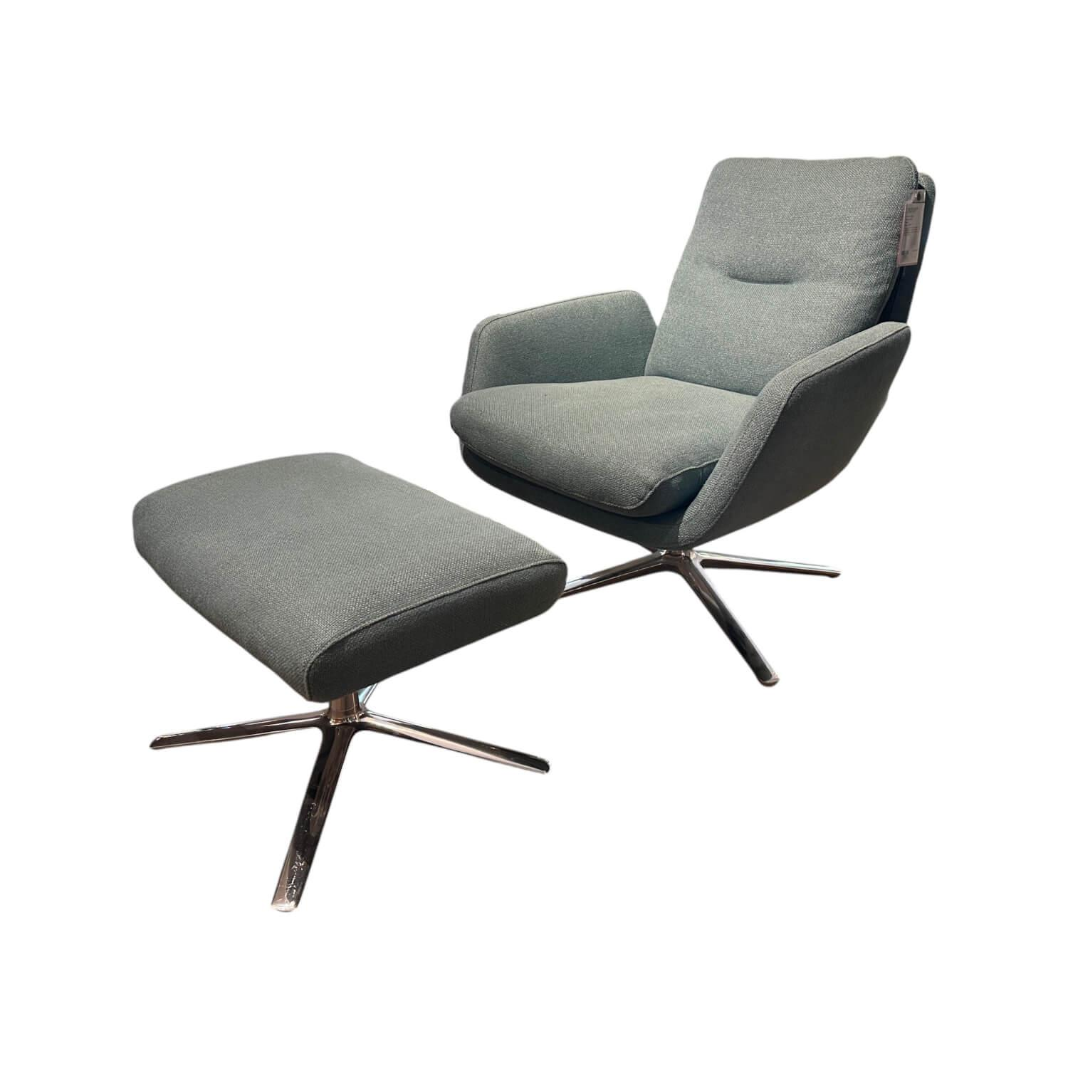 COR - Drehsessel Cordia 15122 Stoff 8310 Aquablau Gestell Aluminium Poliert Inklusive Hocker - 1