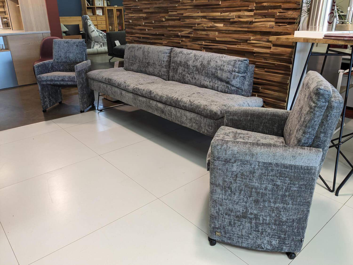 WK Wohnen - Set of 2 chairs with bench WK790/791 fabric B3094 basalt gray - 8