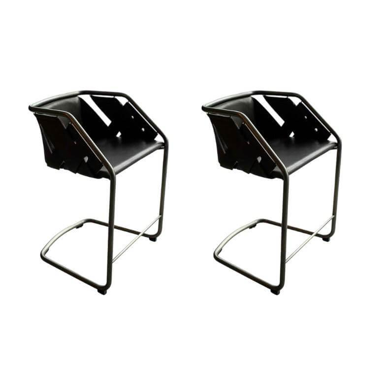 Henge - 2er-Set Barhocker Strip Leder Phantom Testa Di Moro Anthrazit Gestell Titan Poliert - 1