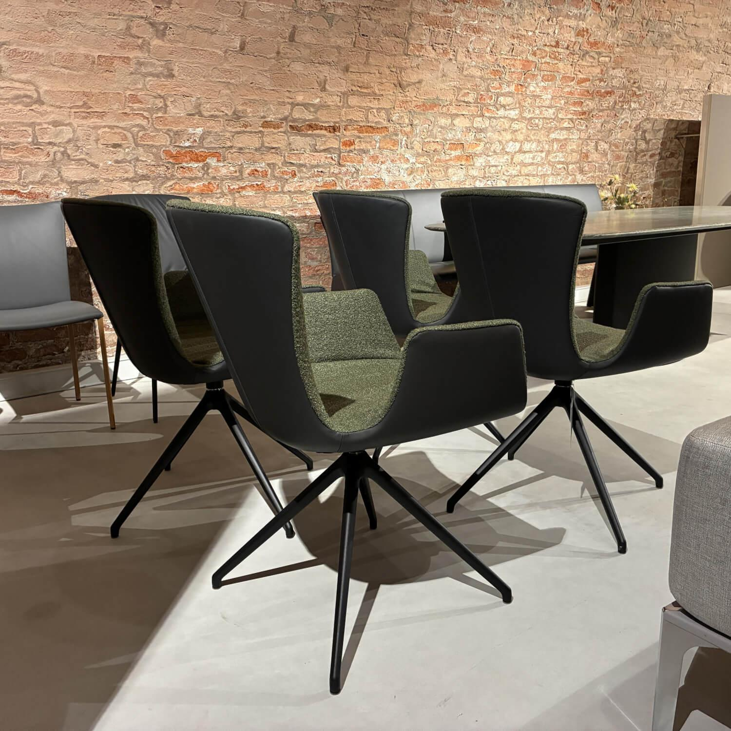 Draenert - 4er Set Schalenstuhl Dexter Innen Stoff Neport 03 Grün Außen Leder I 919 Schwarz Sternfuß Metall Schwarz - 4