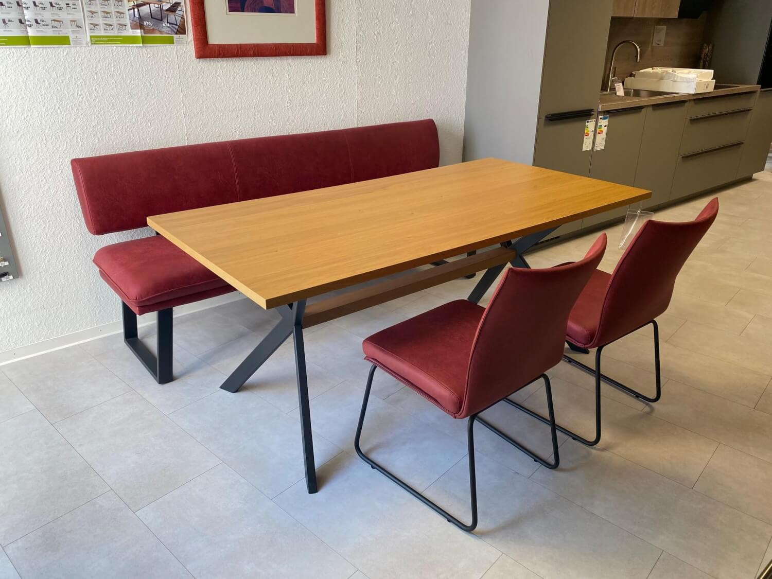 Schösswender - Essgruppe Memphis Kunstleder Season Rot Gestell Metall Schwarz Platte Wildeiche Furniert - 7