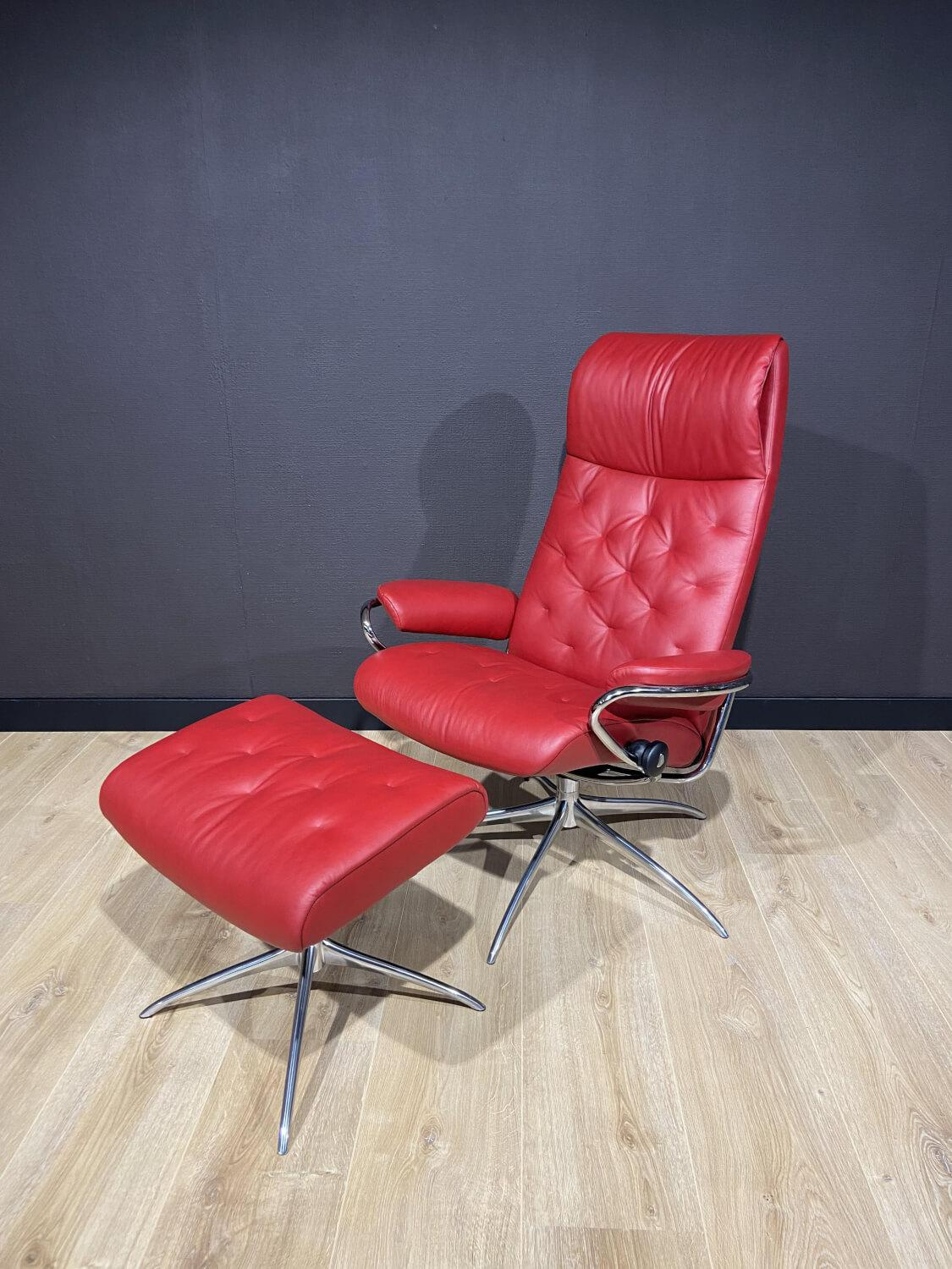 Stressless - Sessel Metro Star M High Back High Base Leder Paloma Cherry mit Hocker - 3