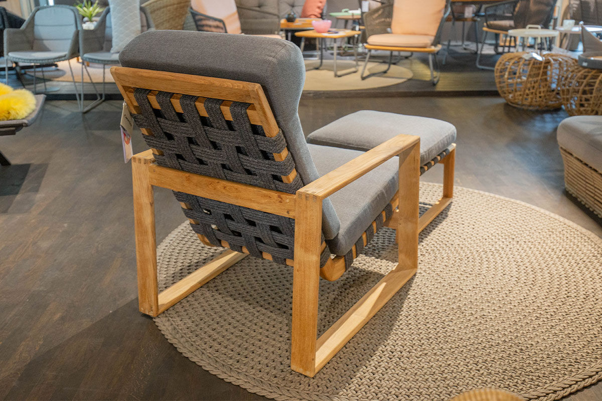 Cane Line - Outdoor-Highbacksessel Endless Soft Rope Dark Grey Dunkelgrau Stoff AirTouch Grey Grau Gestell Teakholz Inklusive Hocker - 4