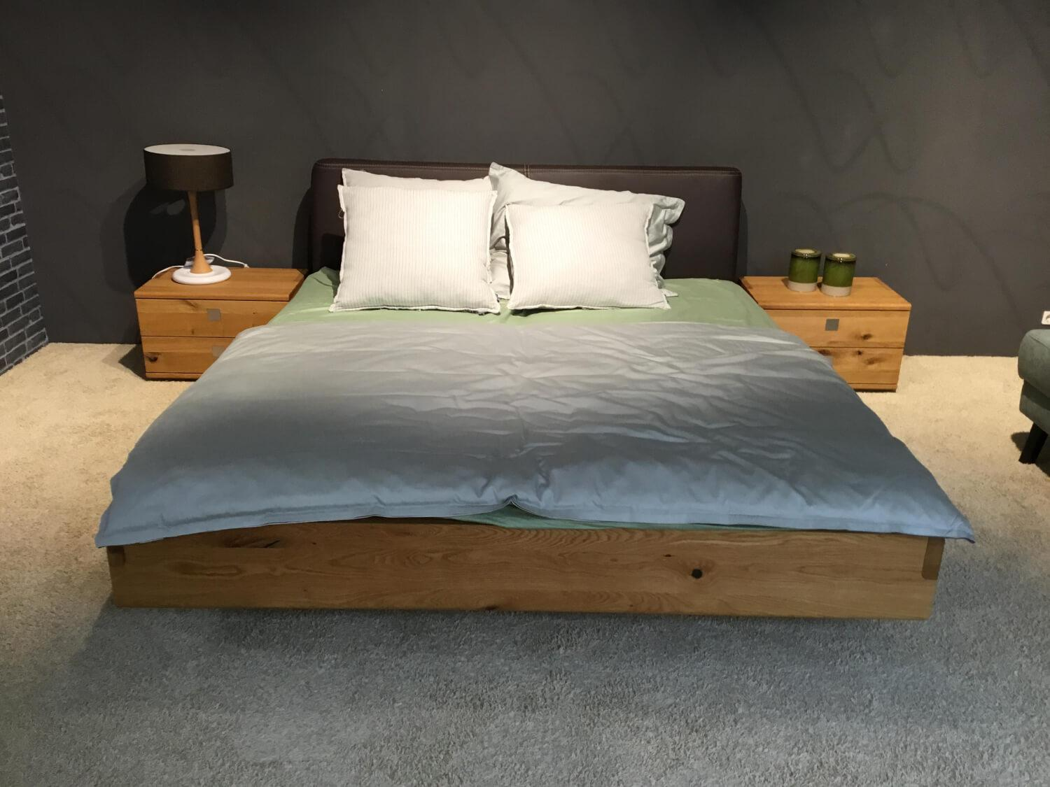 Team 7 - Doppelbett Nox Kopfteil Leder L1 74024 Dunkelbraun Gestell Eiche Wild Natur Geölt Mit 2 Nachttischen - 4