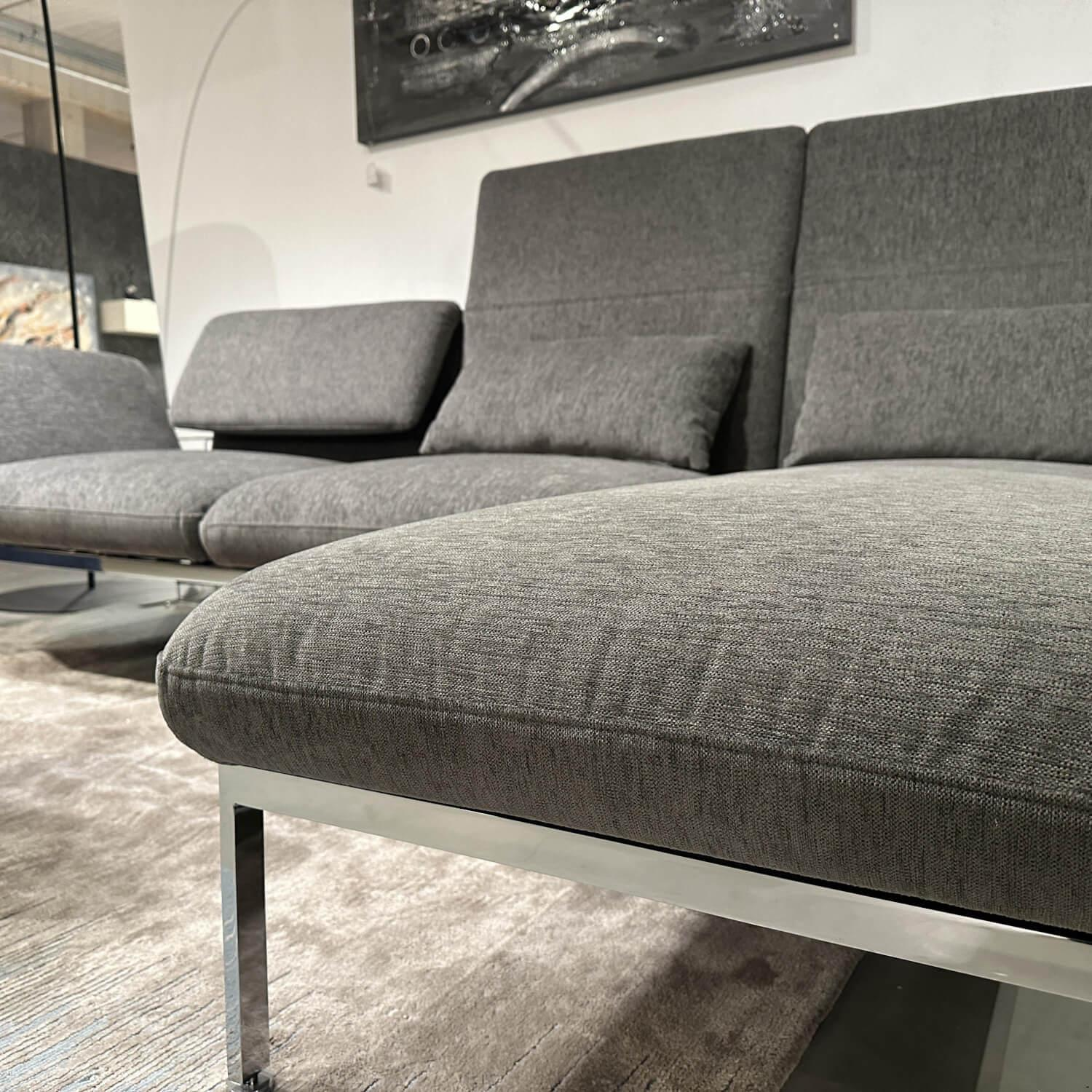 Brühl - Ecksofa Roro Medium Stoff 3249 96 Grau Mit Drehsitz Links Fuß Metall Verchromt - 6