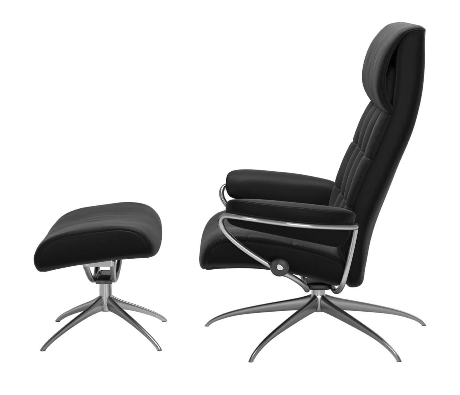 Stressless - Sessel London M Hohe Rückenlehne Leder Paloma 094 19 Schwarz Base Star Alu Mit Balance Adapt Und Hocker - 2