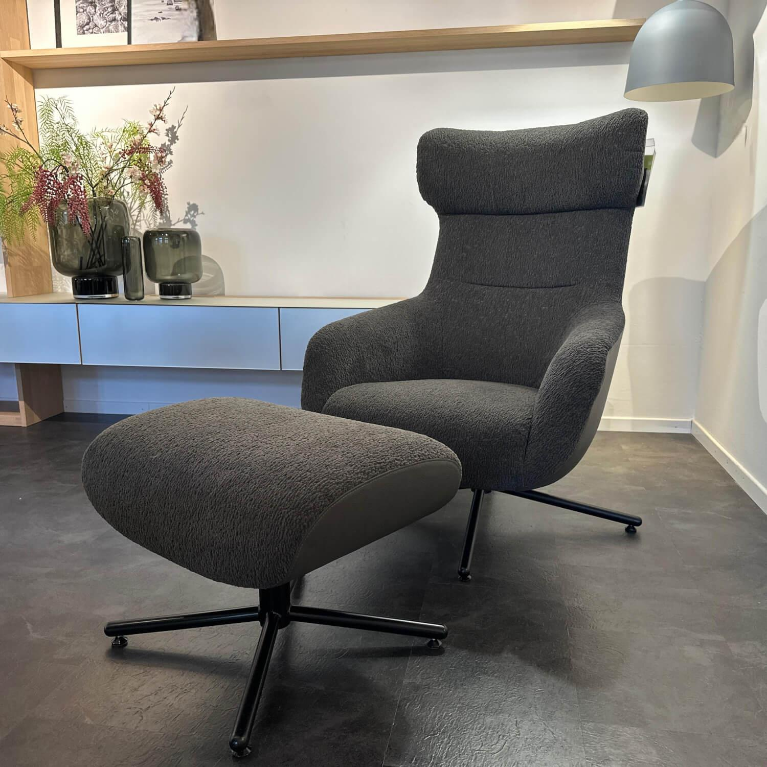 Brühl - Sessel Viktor Stoff 6450 98 Grau Rcken Leder Unit 542 93 Grau Kreuzfuß Schwarz Inklusive Hocker - 4