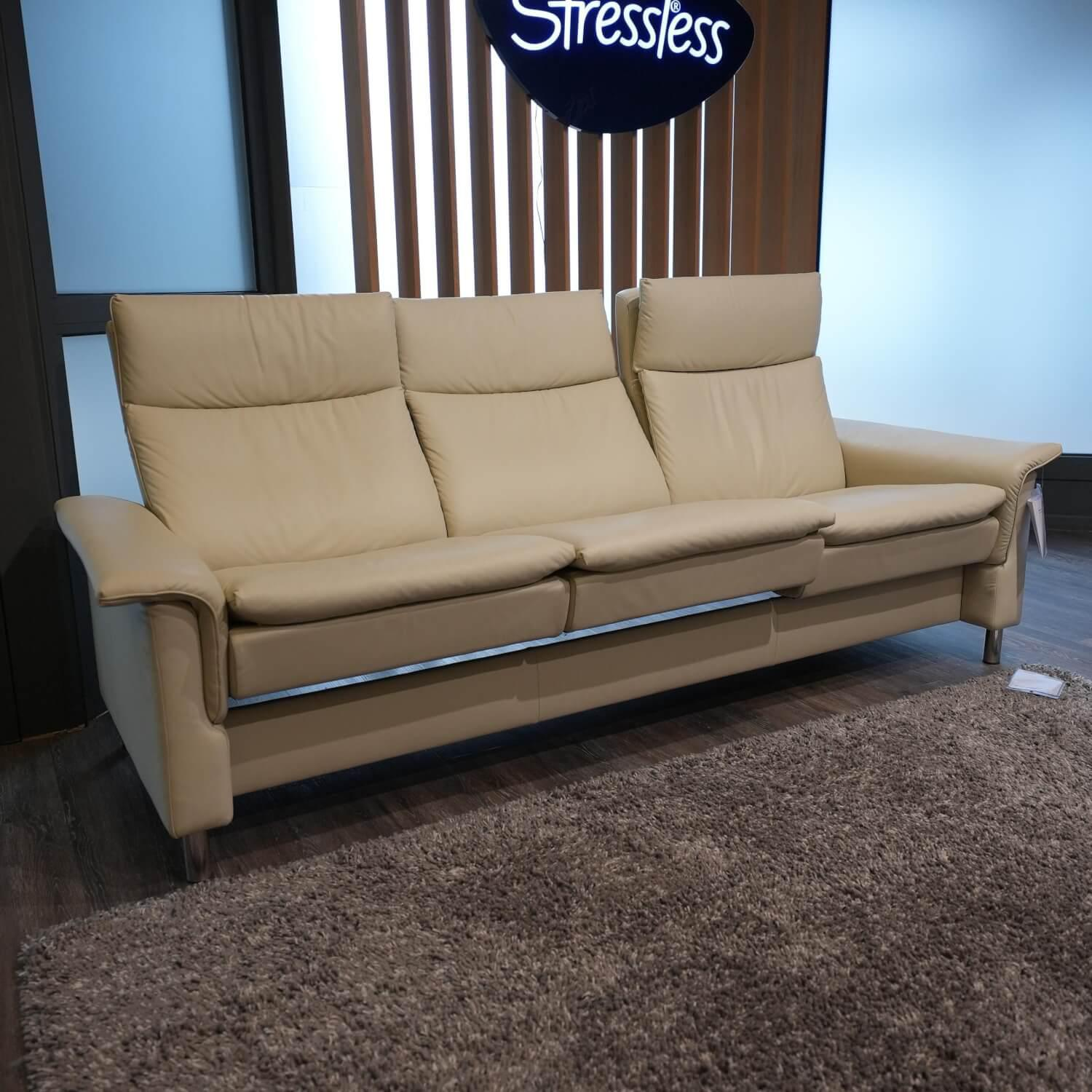 Stressless - Sofa 3-Sitzer Aurora Hoch L Bezug Leder 094 Paloma 15 Light Grey Grau Fuß 010 Stahl 88 Stainless Steel - 6