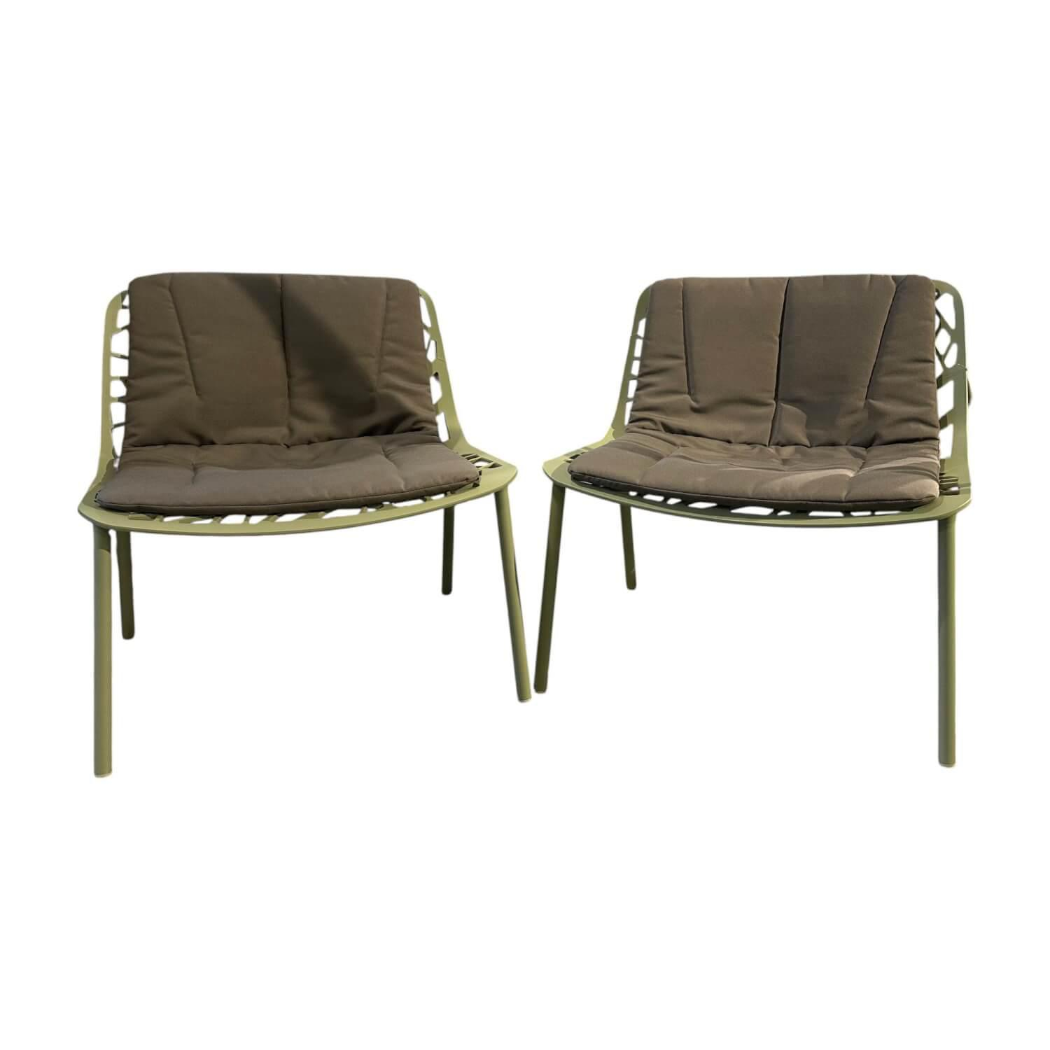 Fast - 2er Set Lounge Sessel Forest Aluminium Tea Green Grün Pulverbeschichtet Mit Sitzkissen Grau - 1