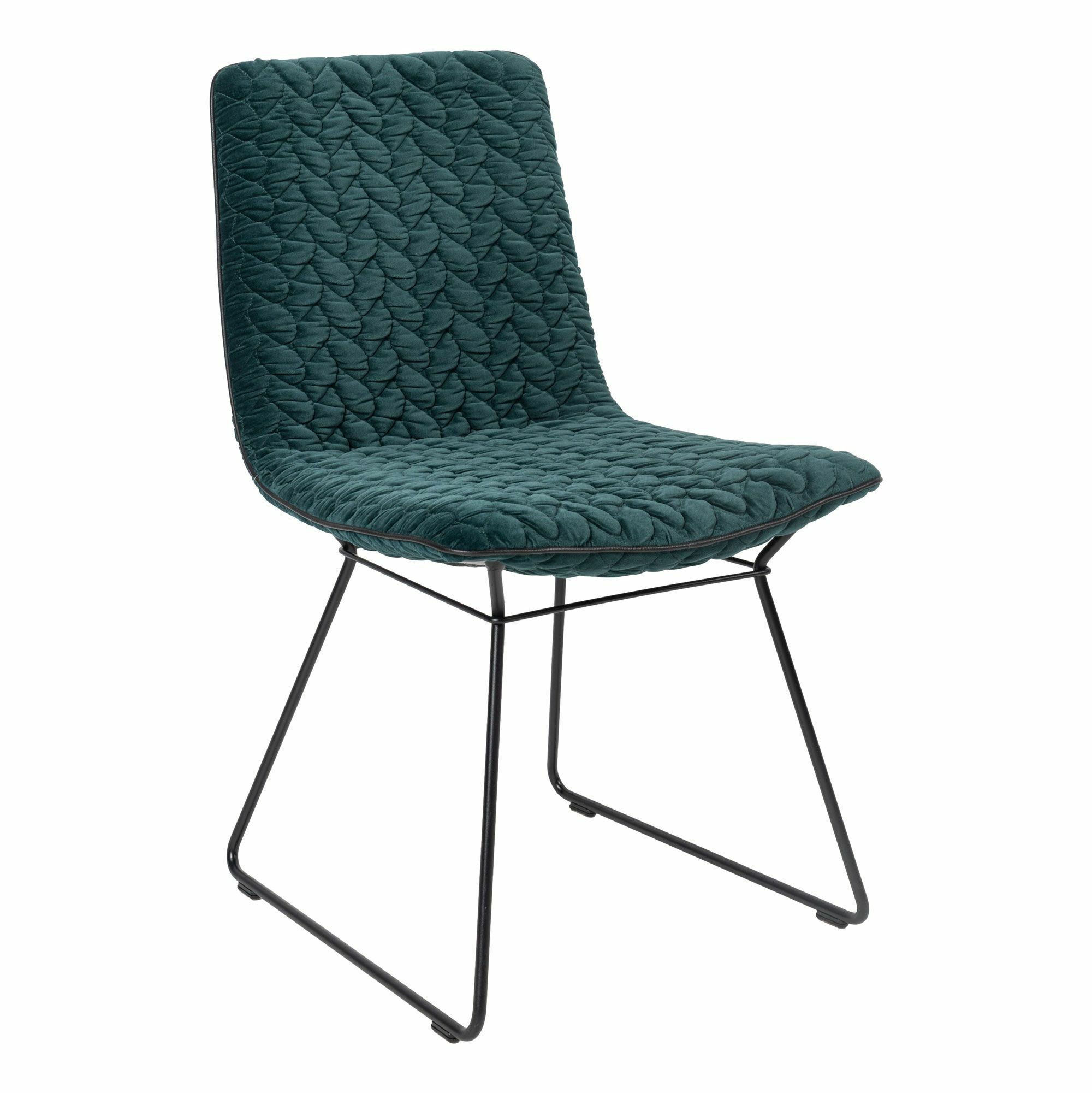 Freifrau - Stuhl Amelie Basic Ohne Armlehnen Variante Uni Bezug Stoff Rubelli 3D Fjorde Grün Blau Naht Keder Leder Orient Ebony 20001 Schwarz Drahtgestell Schwarz Mit Filzgleitern - 1