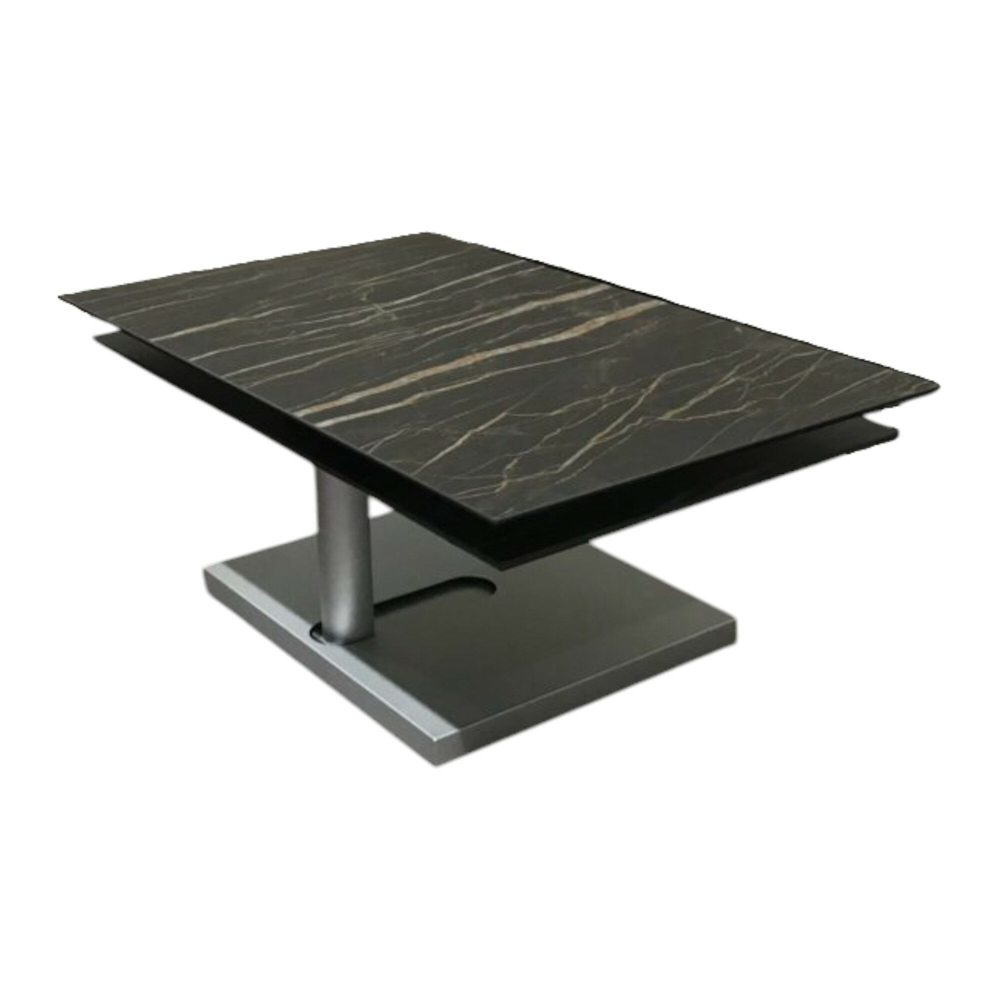 Ronald Schmitt Design - Couchtisch Quichotte Platte Keramik Noir Desire Schwarz Gestell Metall Silberfarbig Lackiert Mit Drehbarer Platte - 1