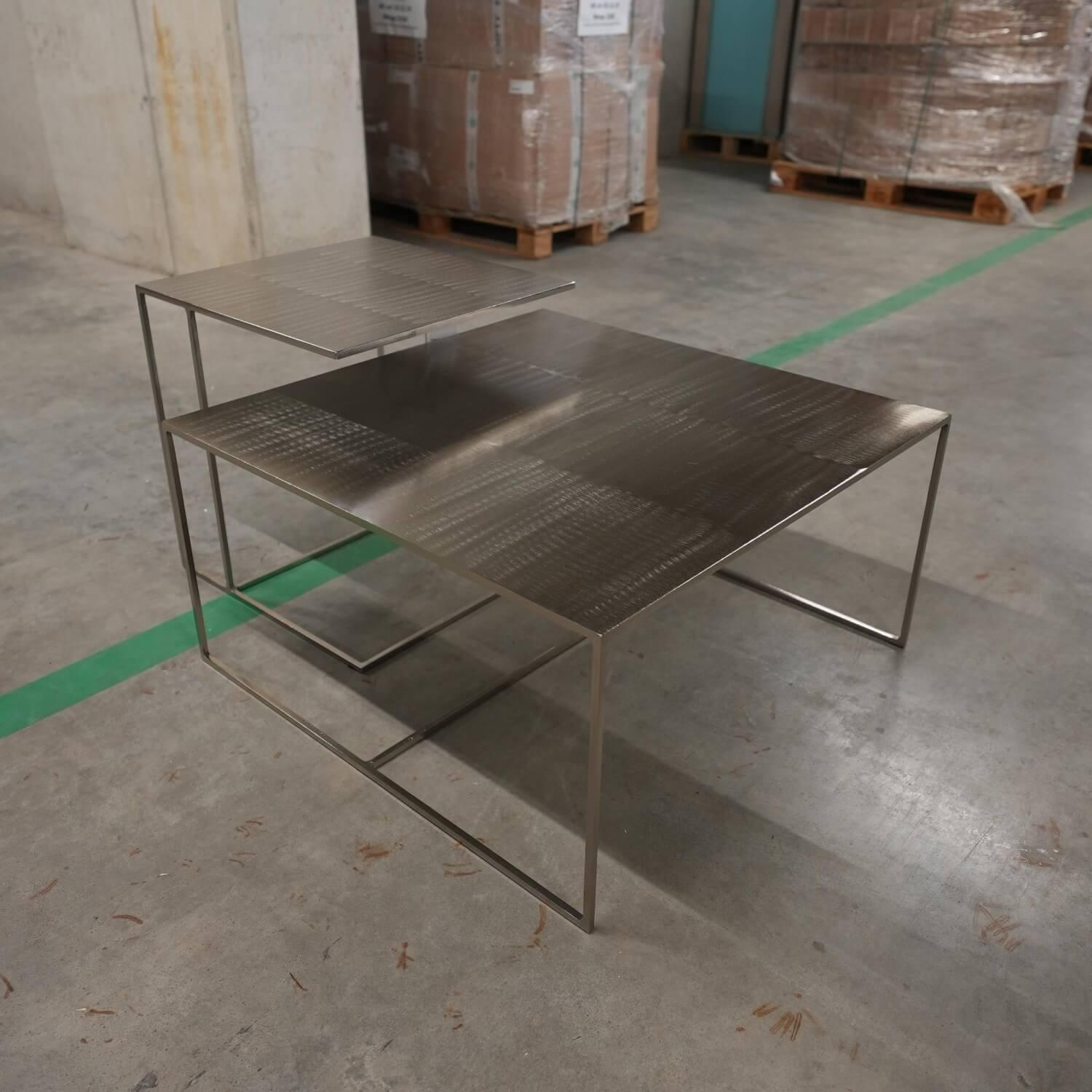 Minotti - 2er Set Beistelltisch Leger Und Duchamp Platte Geschliffenes Eisenblech Gestell Volleisen - 5