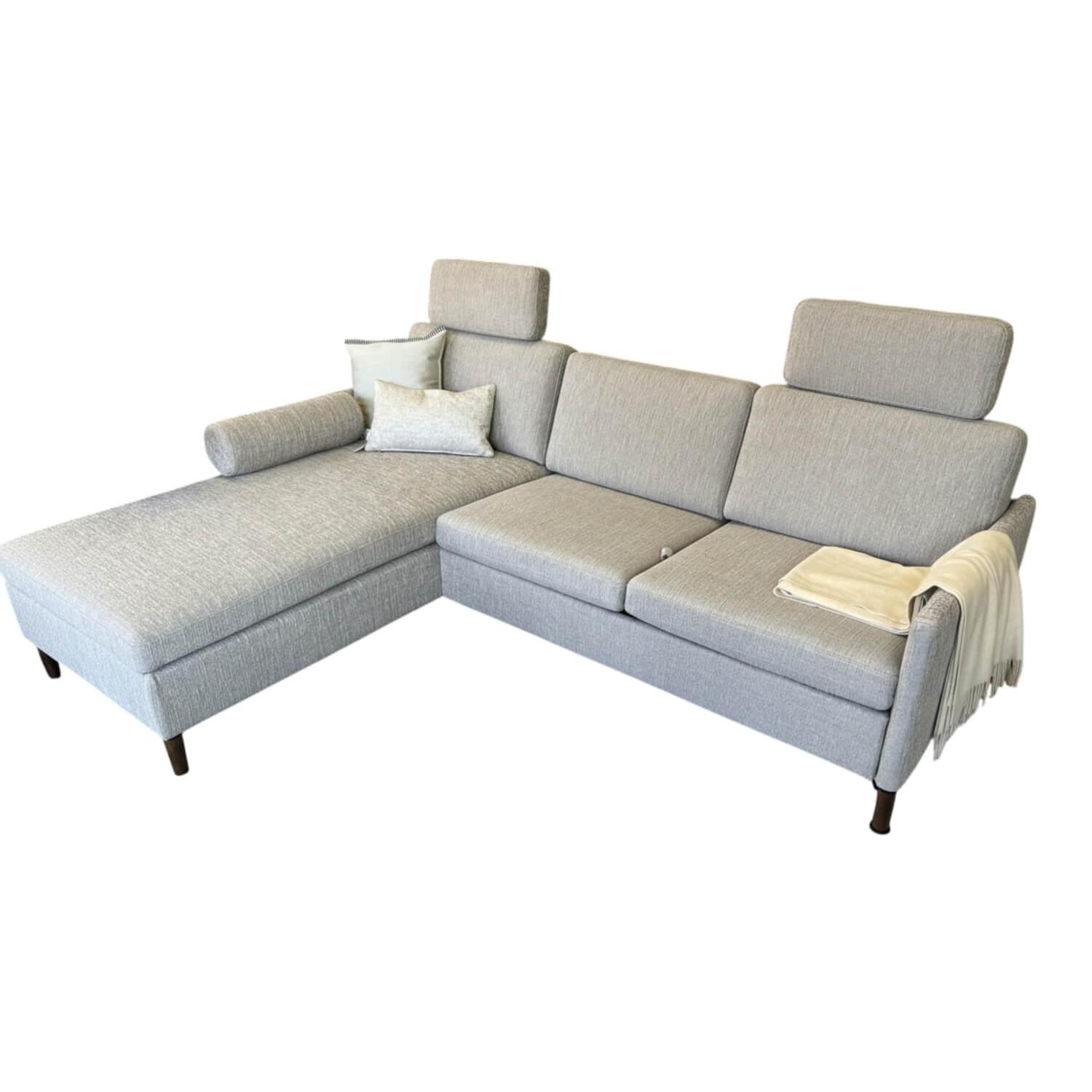 Brühl - Ecksofa Alba All In One Stoff 3690 45 Grau Beige Schwebefuß Clou Nussbaum Dunkel Mit Sitztiefenverstellung - 1