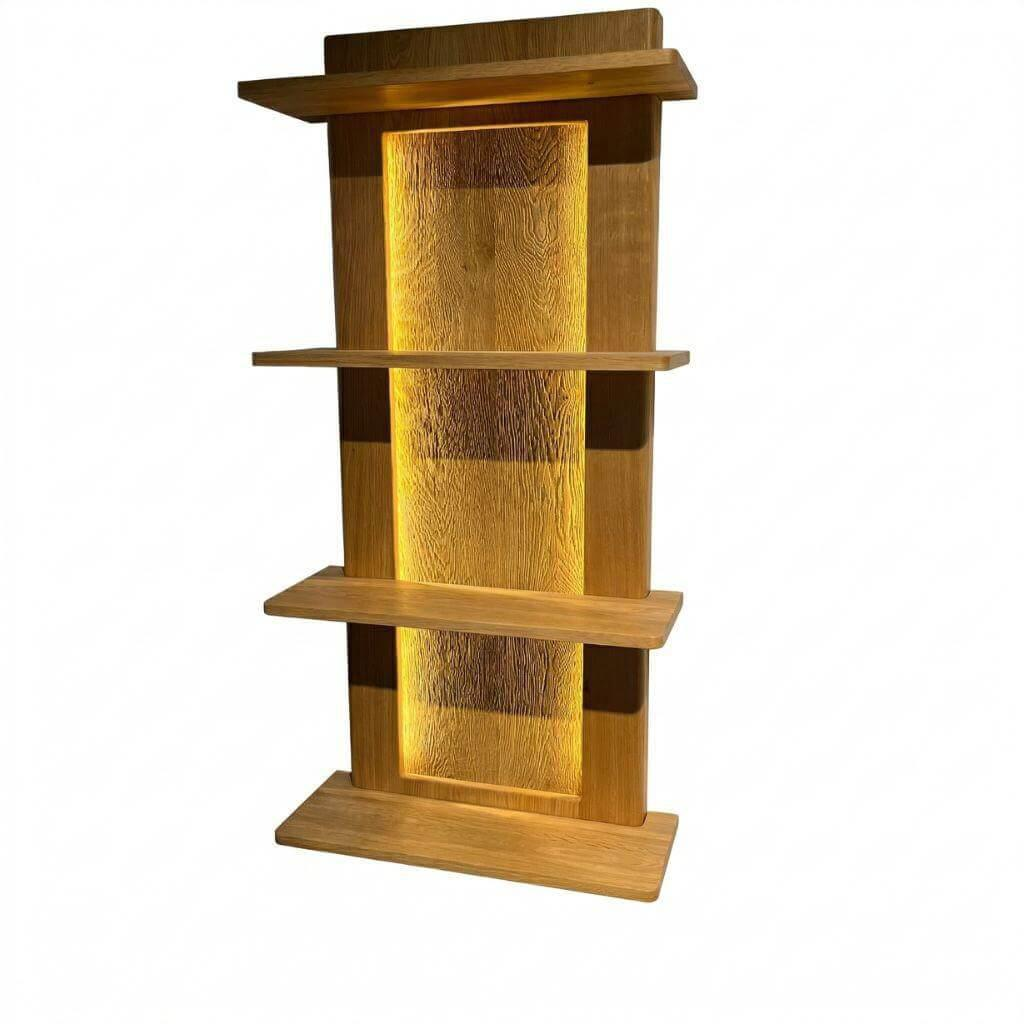 Natura - Wandregal Hillsboro Wildeiche Massiv Geölt Mit Beleuchtung - 1