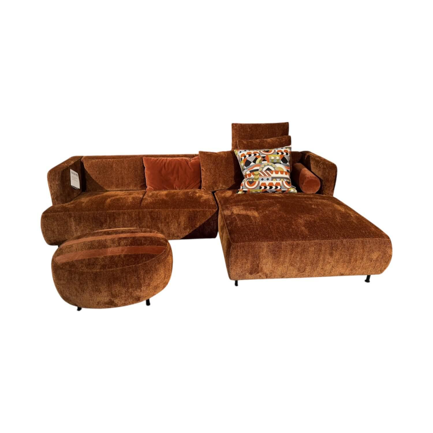 Brühl - Ecksofa Aoyama Stoff 4401 0050 Orange Füße Schwarz Höhenverstellbar Inklusive Hocker - 1
