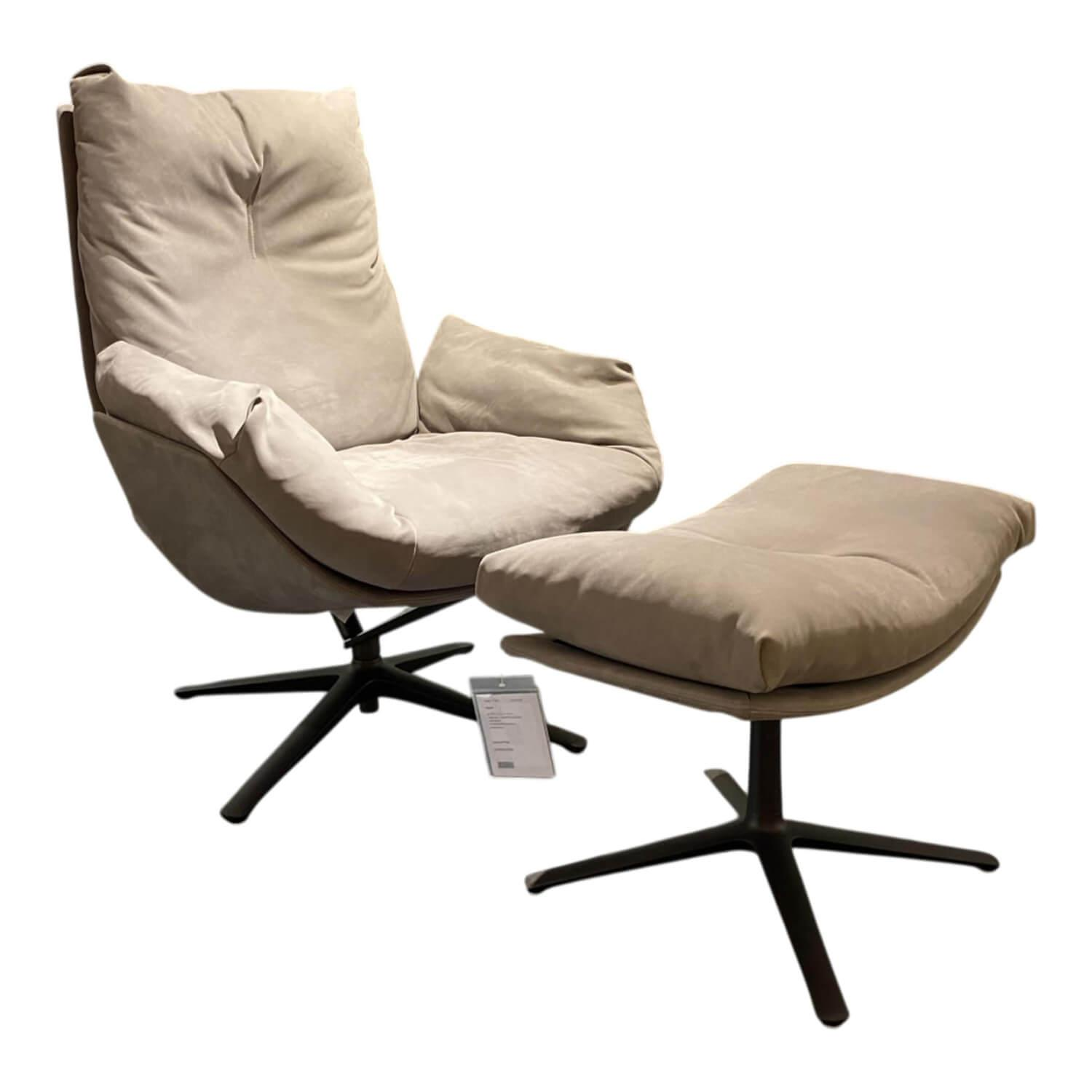 COR - Relaxsessel Cordia Lounge Leder 694 Grau 4-Fuß-Gestell Schwarzbraun mit Hocker - 1