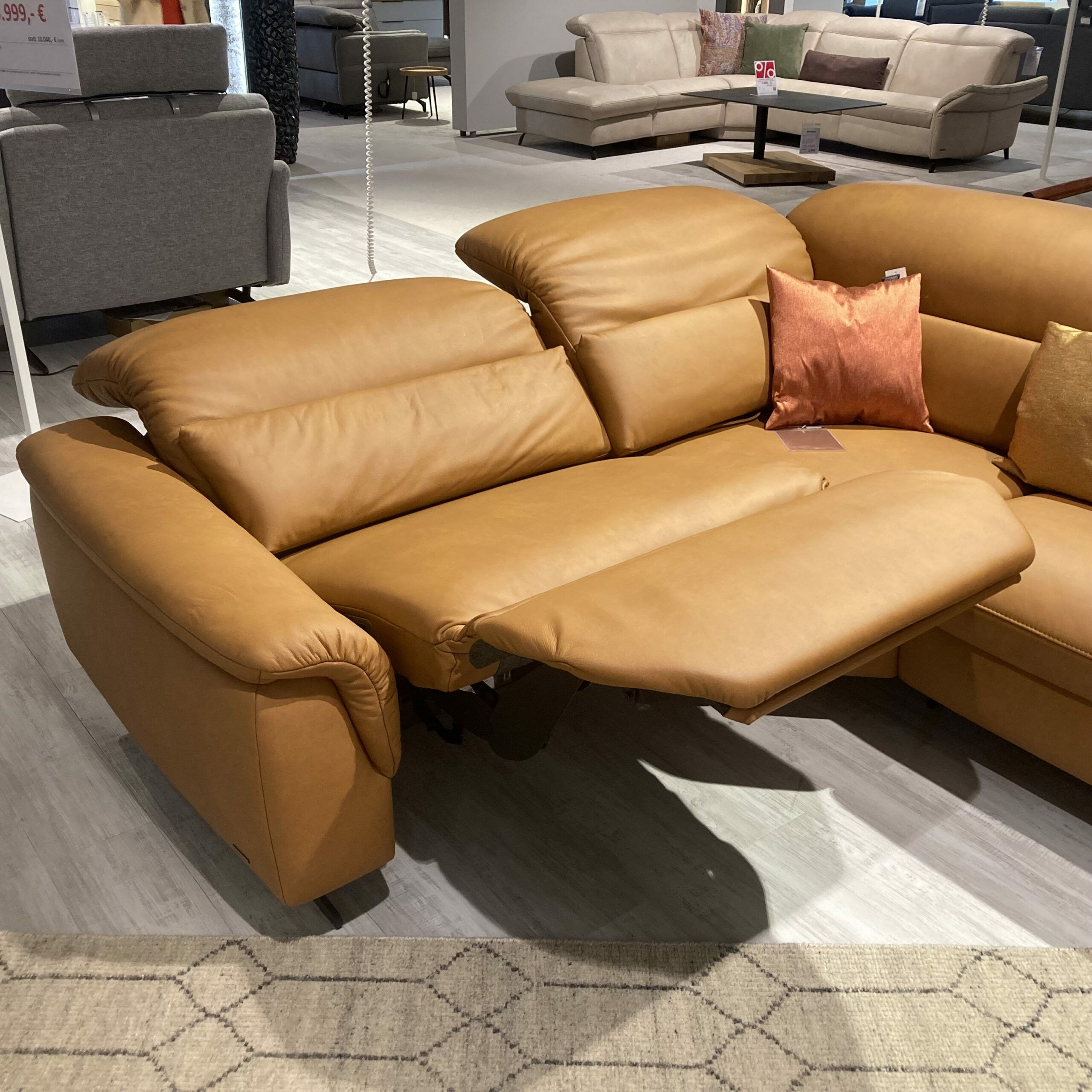 himolla - Ecksofa Haar Leder Soft-N  Bright Orange Gelb Gestell Kufen Metall Anthrazit - 4