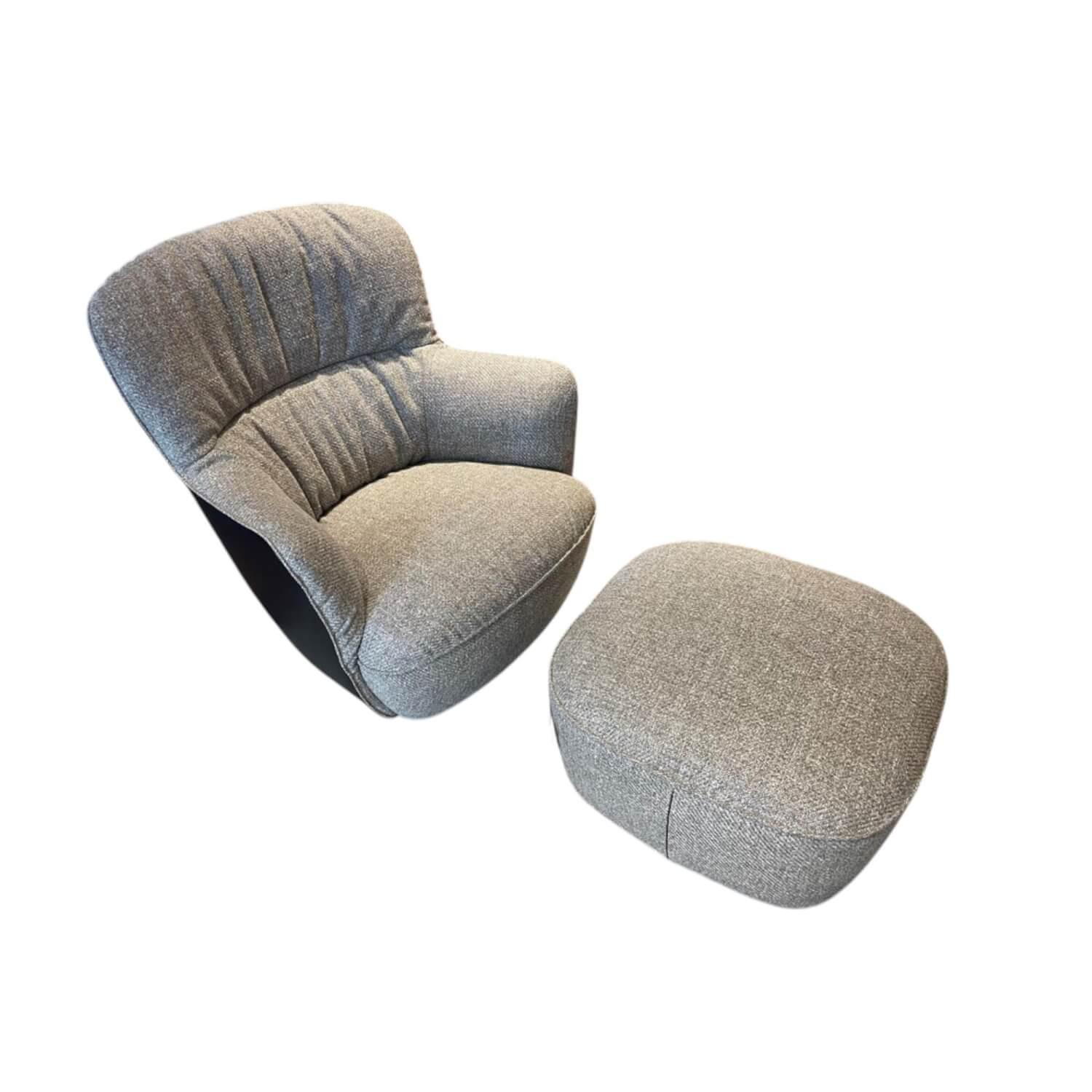 Walter Knoll - Sessel Ishino 196 10 C Innen Stoff Savannah Platinum Grau Rücken Leder Select Schwarz Drehteller Stahl Schwarz Inklusive Hocker - 1