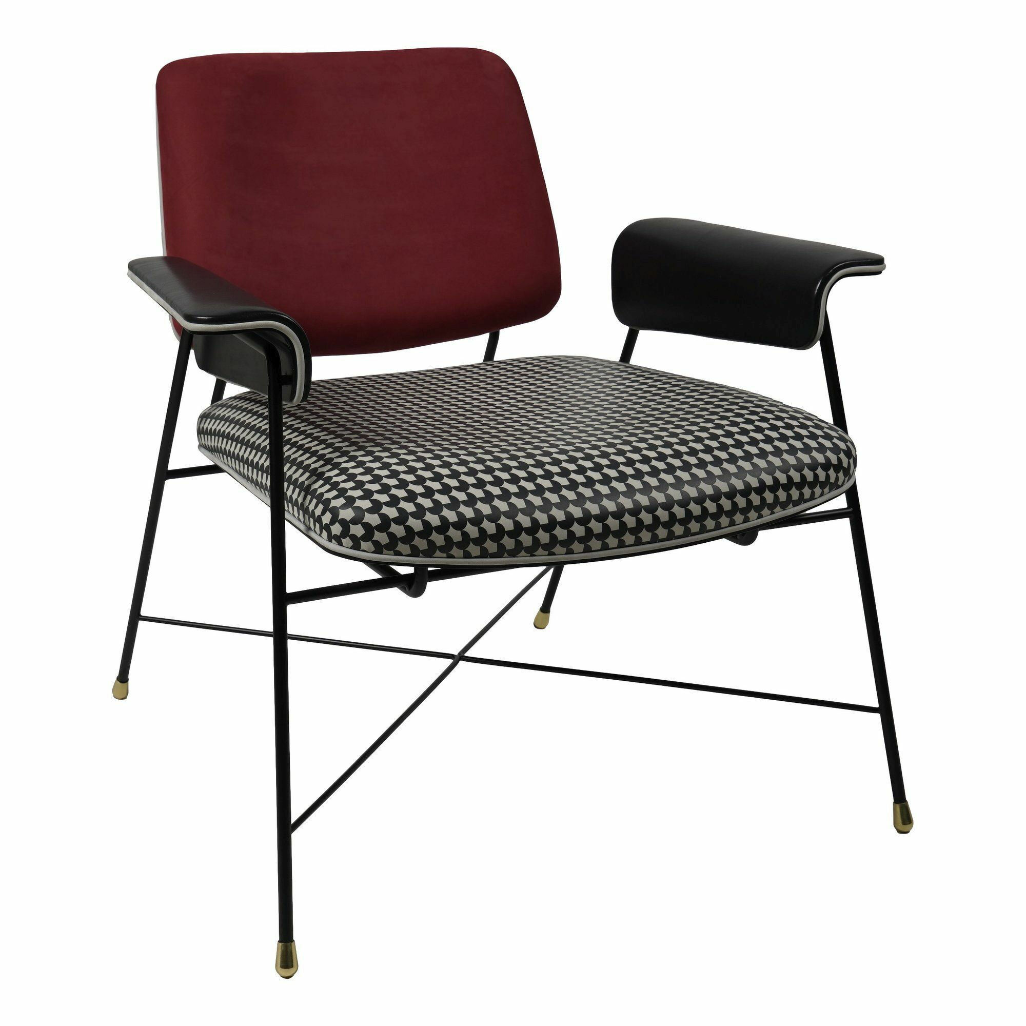 Baxter - Armlehnstuhl Bauhaus Rücken Leder Kashmir Rubis Rot Sitz Leder Textur Day Pacman Schwarz Weiß Gemustert Gestell Schwarz Matt - 1