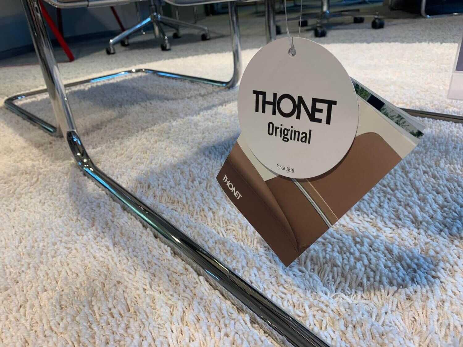 Thonet - Sessel S35 L Kernleder Natur Schwarz Eiche Geölt Stahlrohr Chrom mit Hocker - 4
