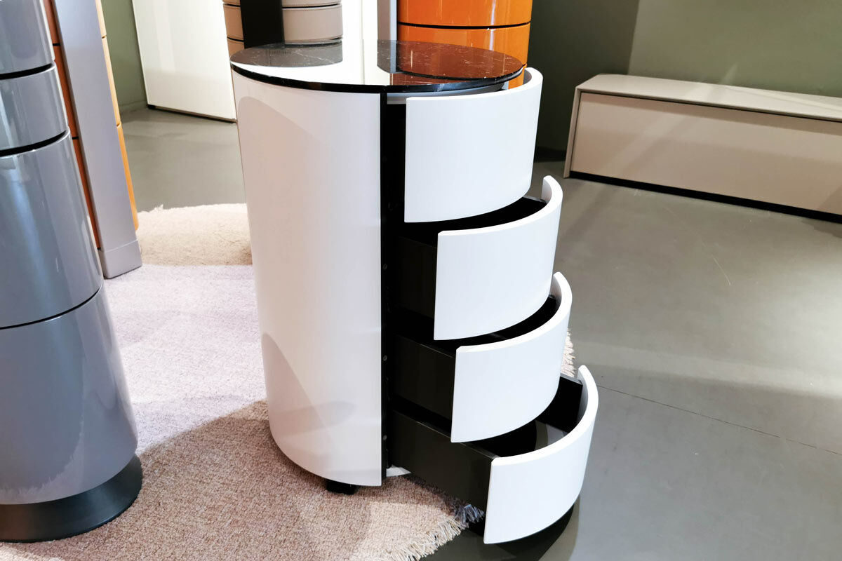 Schönbuch - Rundkommode Conga Lack Schneeweiß 0054 Abdeckplatte Marmor Nero Schwarz - 3