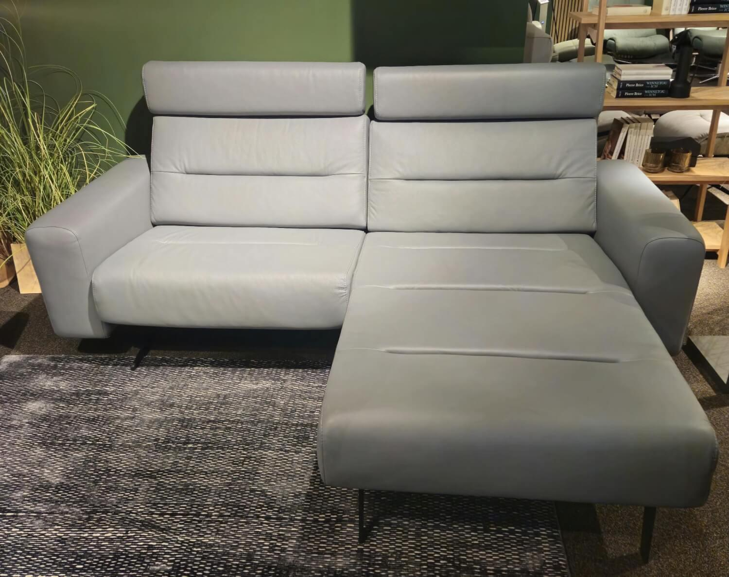 Stressless - Corner sofa Stella leather neutral gray 17 feet black with footstool - 7