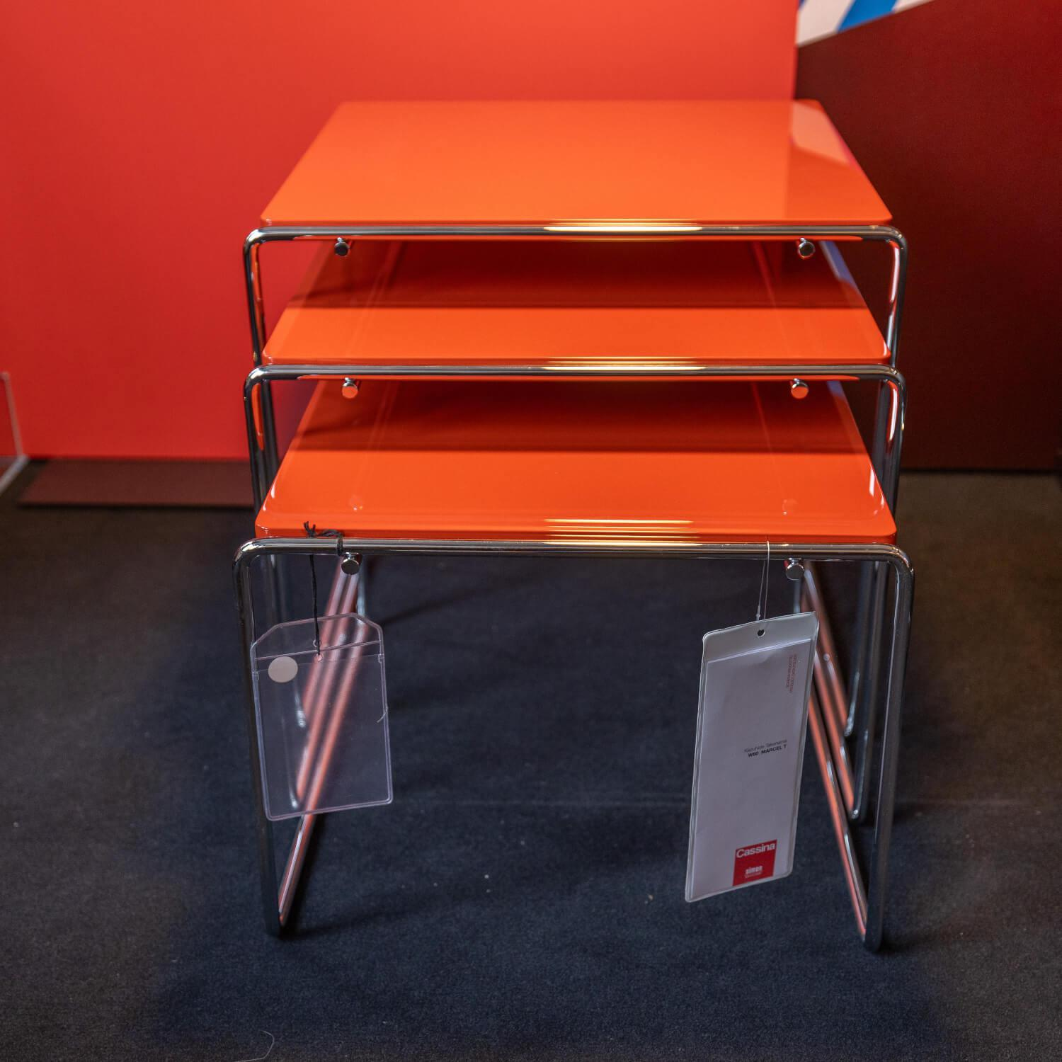 Beistelltisch-Set Marcel T Platte Hochglanzlack Orange Rot Gestell Stahl