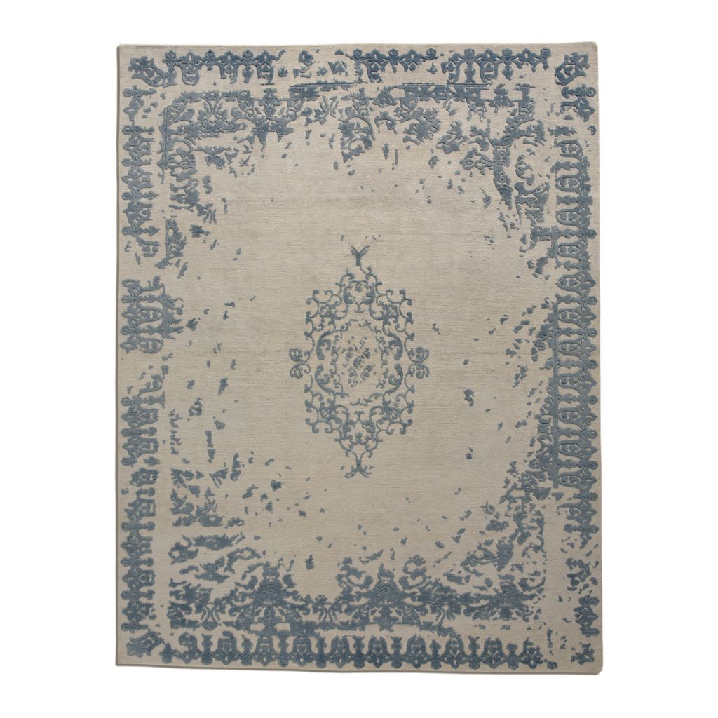Domaniecki - Teppich 243x317 Disha Schurwolle Pflanzenfasern Stoff Ascot Creme Weiß Hellblau Handgeknüpft Ohne Tisch Sowie Ohne Stühle - 1
