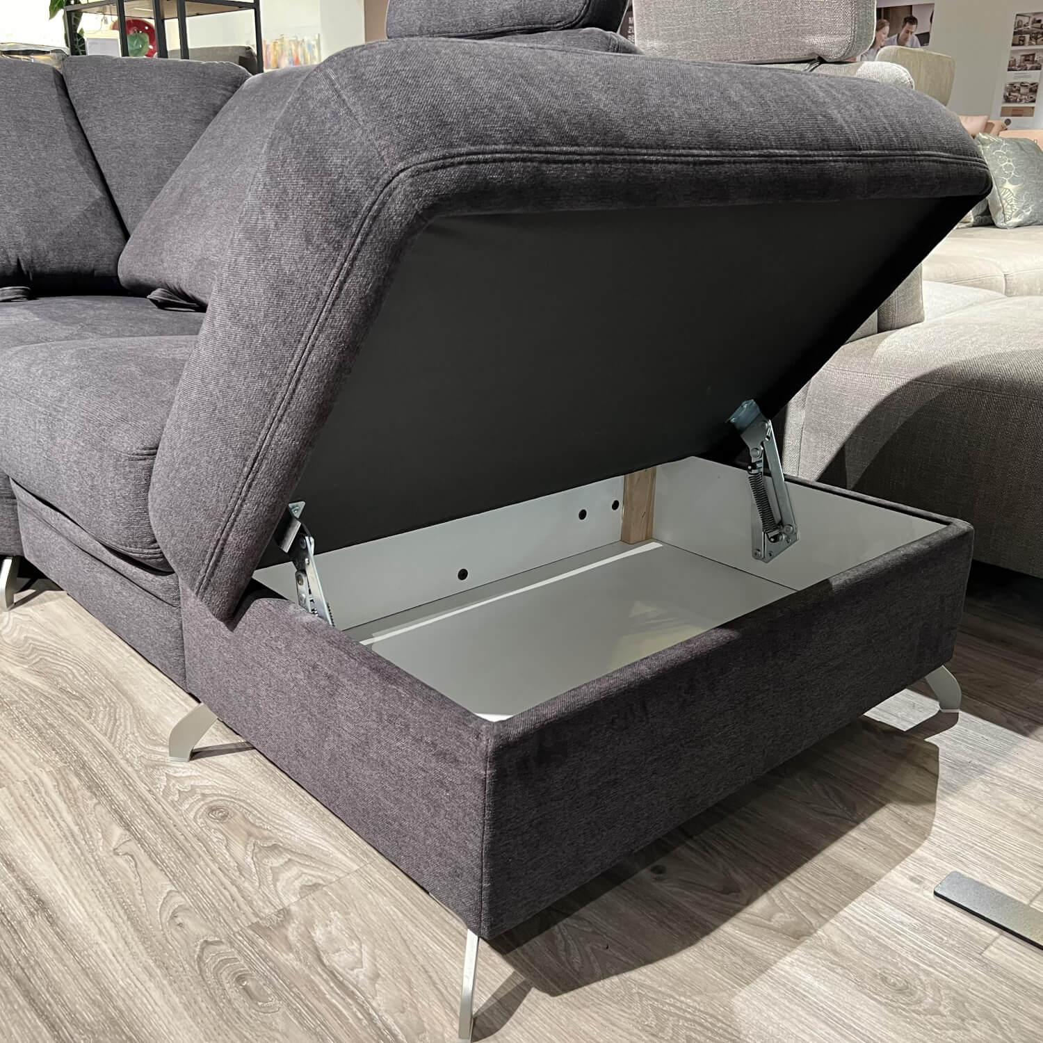Gruber - Ecksofa Calma 4 Und Sessel Casada Premium 1810 Stoff Costa Anthrazit  Füße Metall Silber Und Metall Schwarz - 15