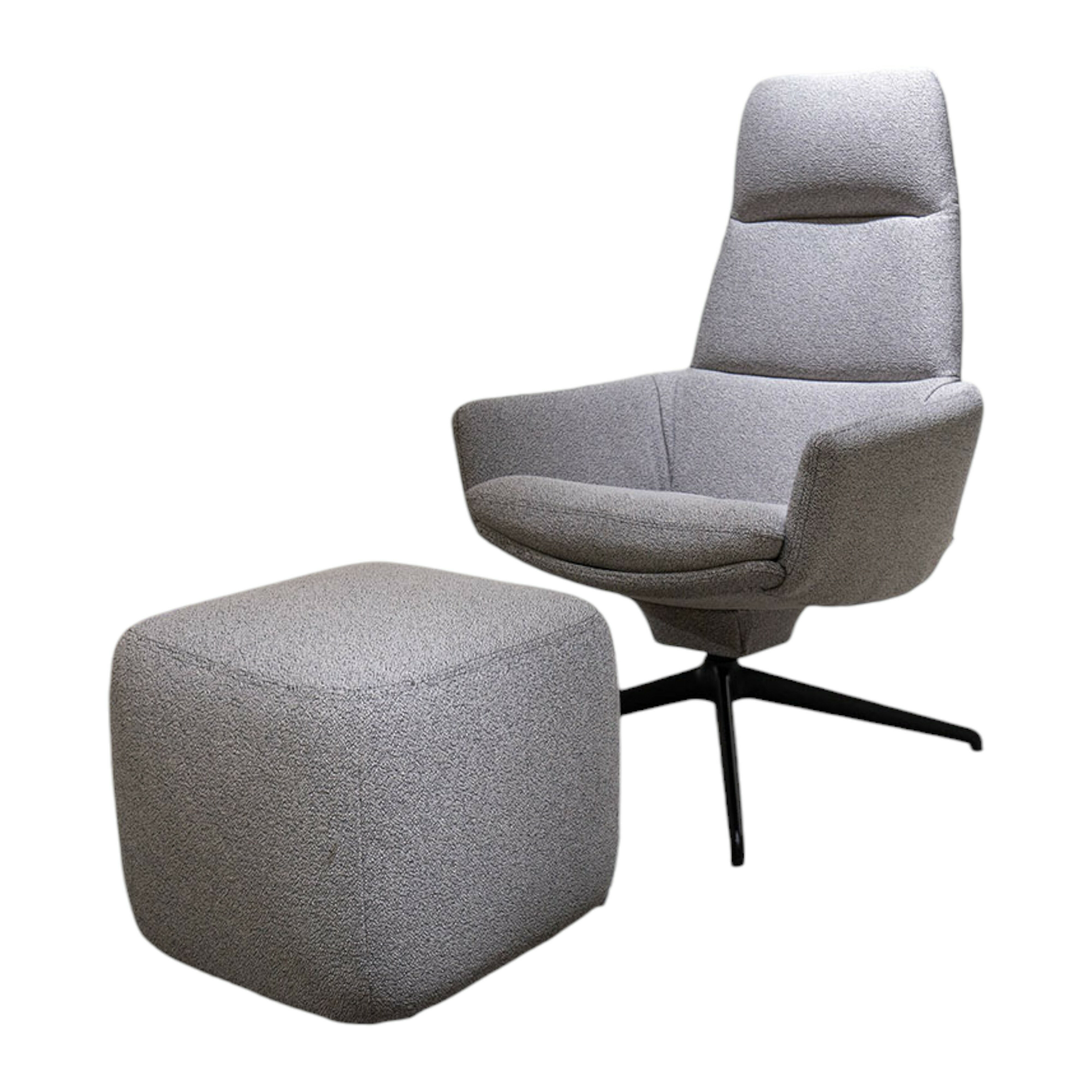KFF - Sessel Feye Stoff Sera 2804 Pepper Hellgrau Gestell Metall Schwarz mit Hocker - 1