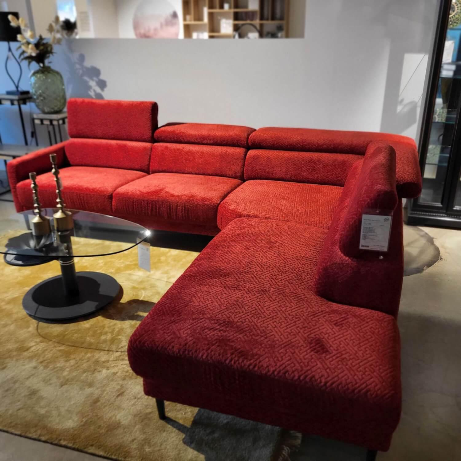 Musterring - Ecksofa MR 4510 Stoff JAB 2 Rot Metallfuß Schwarz Matt Inklusive Manueller Kopfteilverstellung - 4