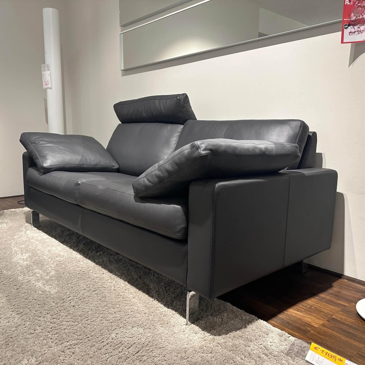 COR - 2er-Set Sofa Conseta Leder Semi 282 Basalt Anthrazit Schmalfuß Metall Verchromt Inklusive Kopfstütze - 3
