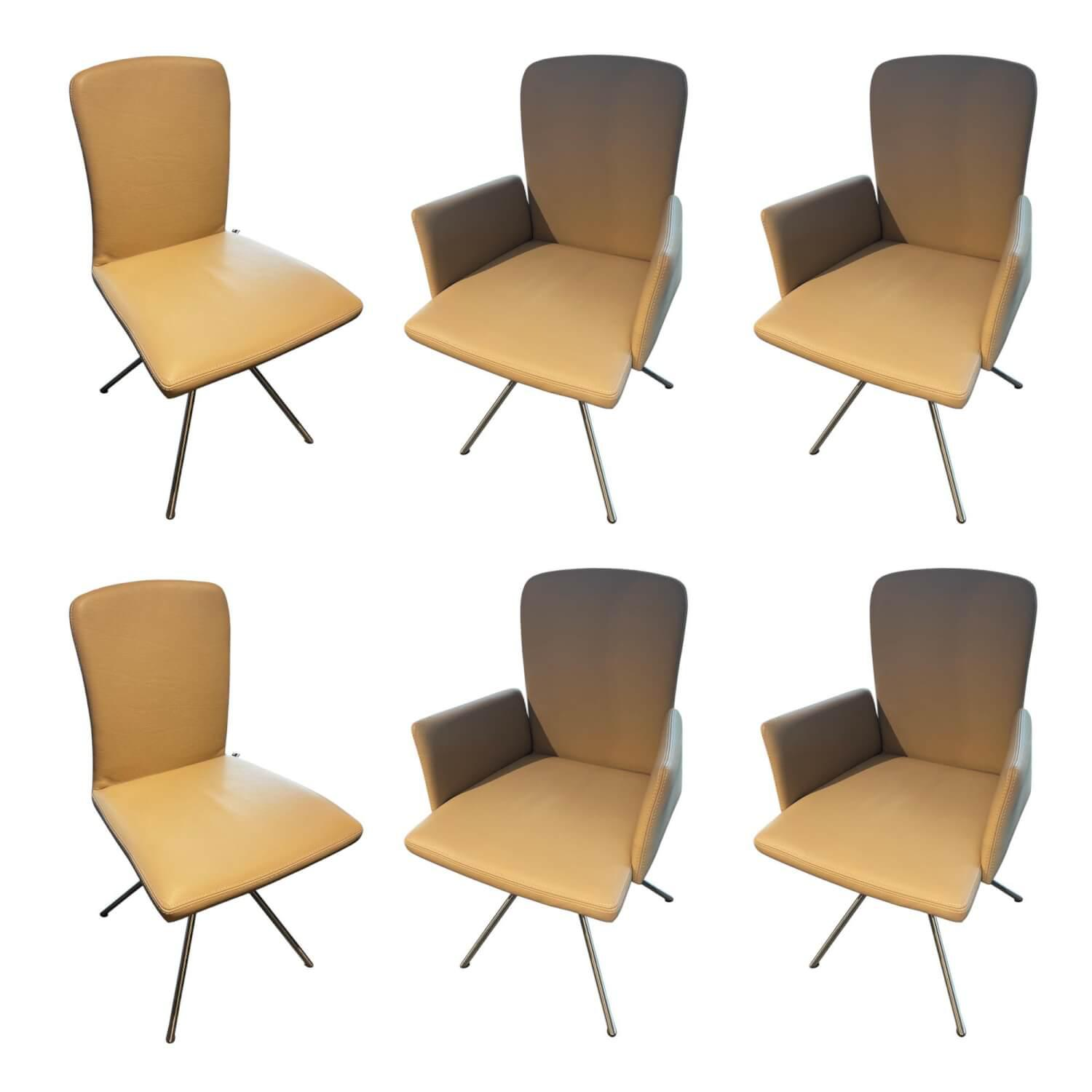 WK Wohnen - 6er-Set Stuhl 701 Leder Toledo Echt Mastic Beige Gestell Viefuß Edelstahl Matt Mit Kunststoffgleitern - 1