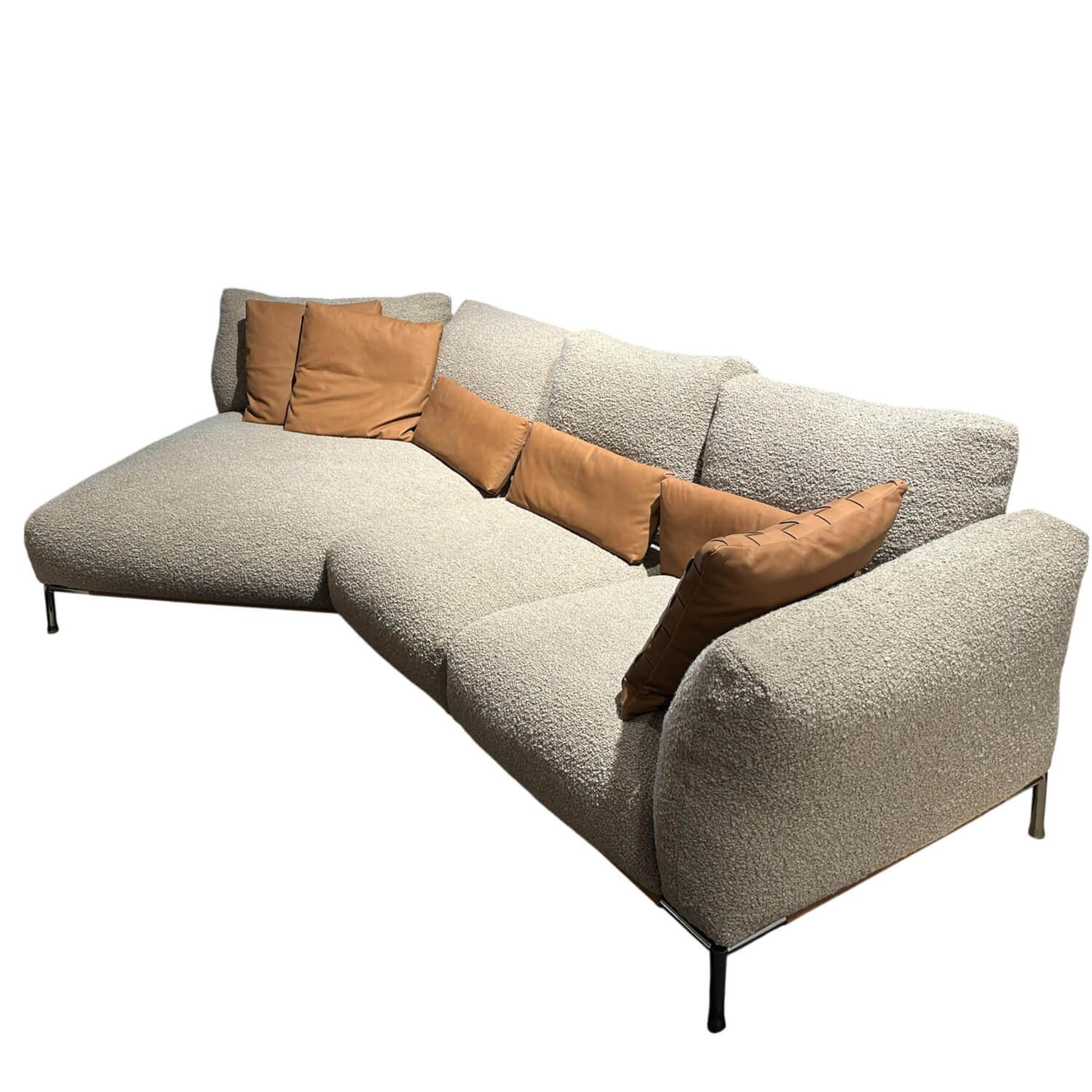 Cierre - Polstergruppe Stoff Smilla 11 Grau Beige Gestell Chrom Schwarz Mit Leder Pelle Setanil 76 Braun Mit Kissen - 1