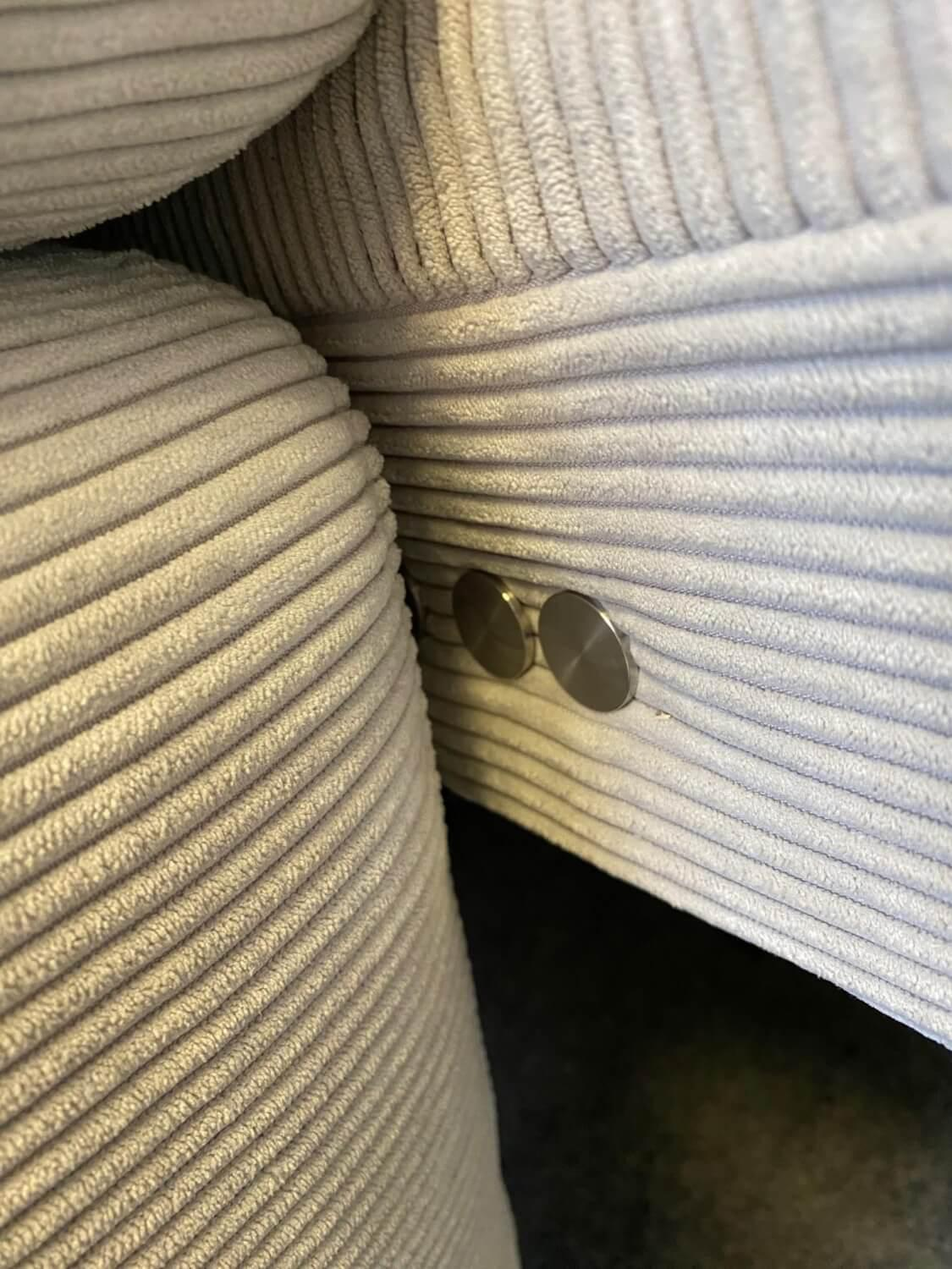 Carina - Ecksofa Modell 1220 Stoff Feincord Silber Grau PG2 Füße Chrom mit Hocker - 4