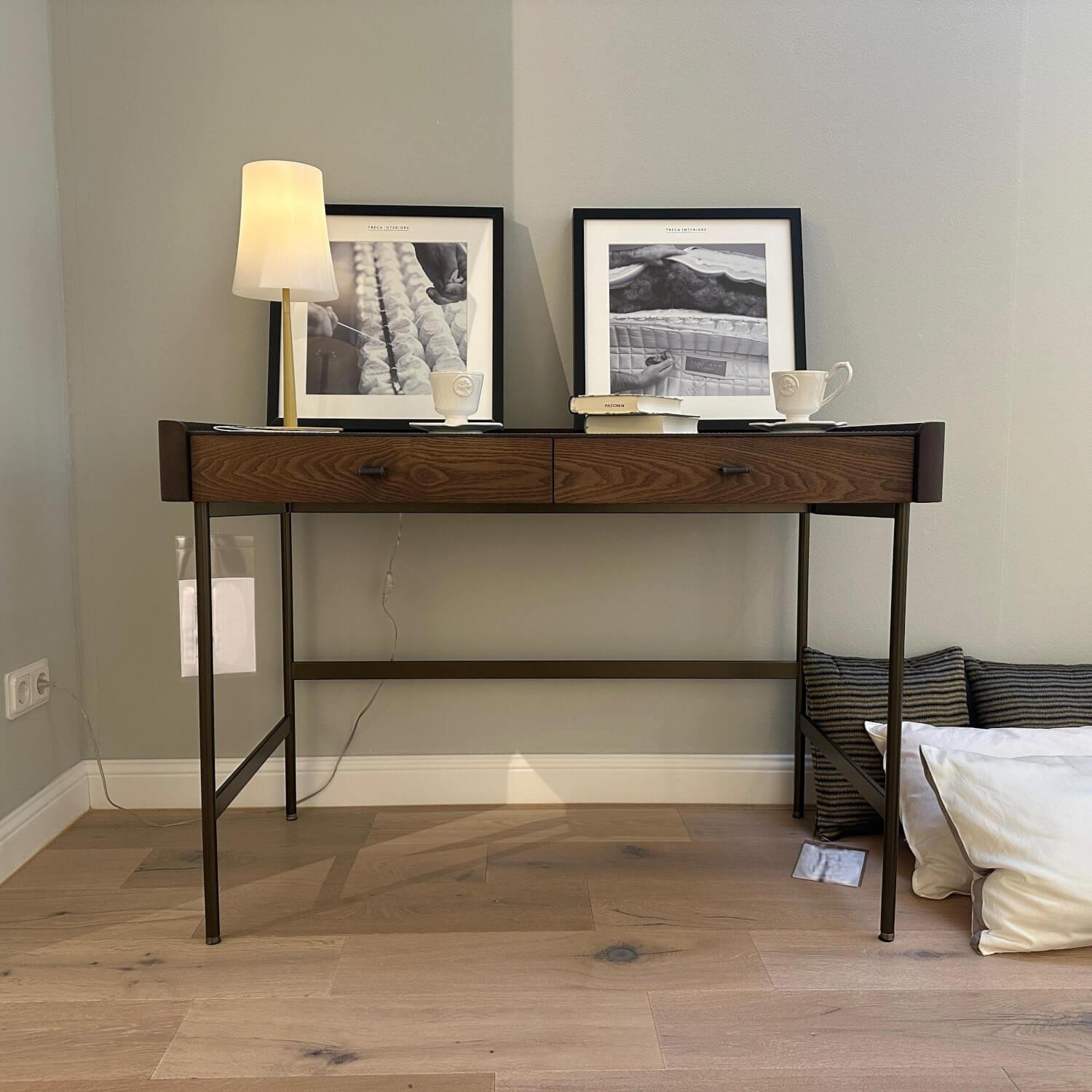 Porada - Schminktisch Dafto Esche Nussbaumfarbig Gebeizt Metall Bronzefarbig - 3