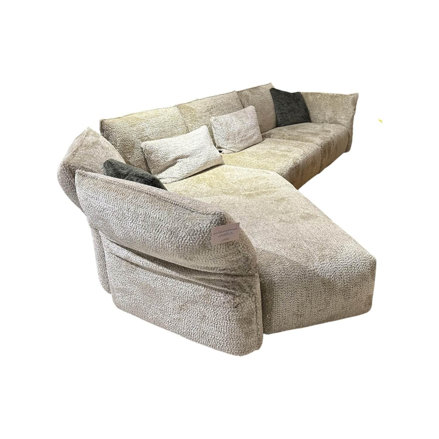 Contur - Wohnlandschaft CO Motone Stoff Lyon 07 Papyrus Beige Grau Fuß Verdeckter Gleiter Inklusive Kissen - 1