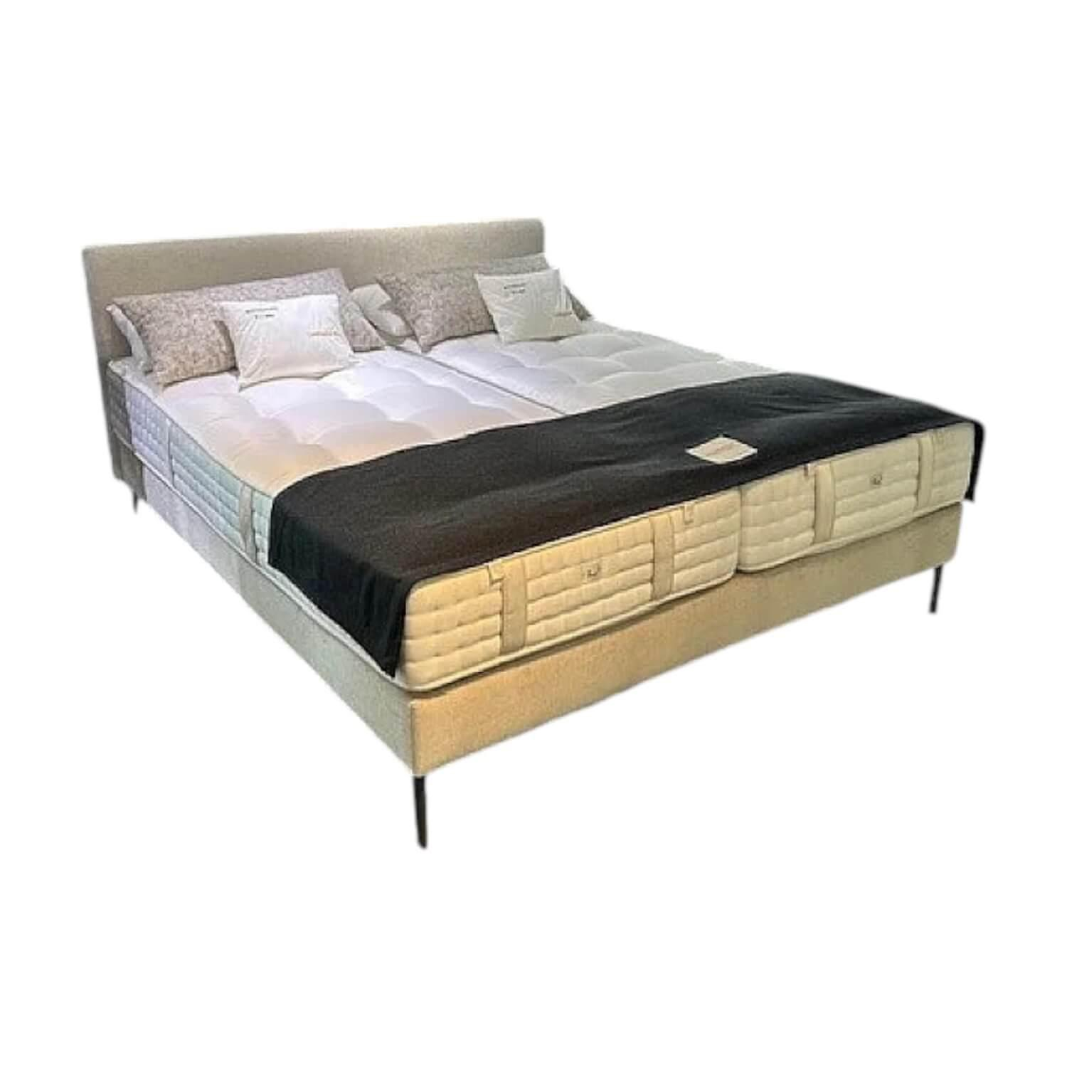 Schramm - Boxspringbett Basis 18 Stoff Bella 2690 Platinum Grau Füße GE Anthrazit Kopfteil Change K111 80 Mit Matratzen - 1