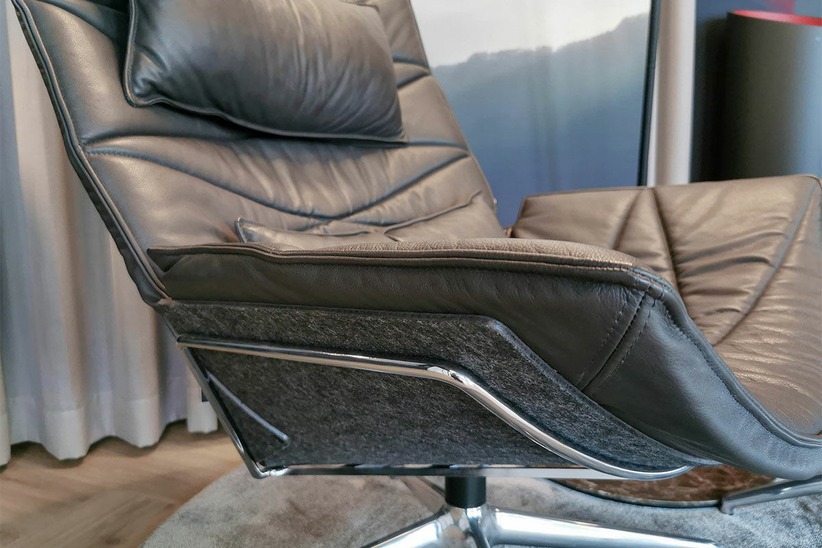 KFF - Loungesessel Nest Leder Sauvage 8102 Anthrazit Schale Anthrazit Gestell Aluminium mit Hocker - 5