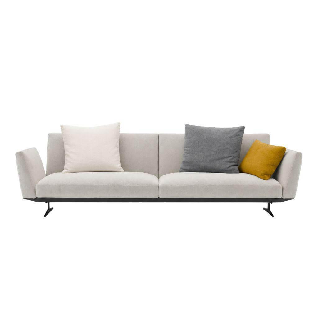 Flexform - Sofa Evergreen Stoff Elodie N.1222 Grau Beige Gestell Leder Schwarz 5005 Füße Metall Brüniert - 1