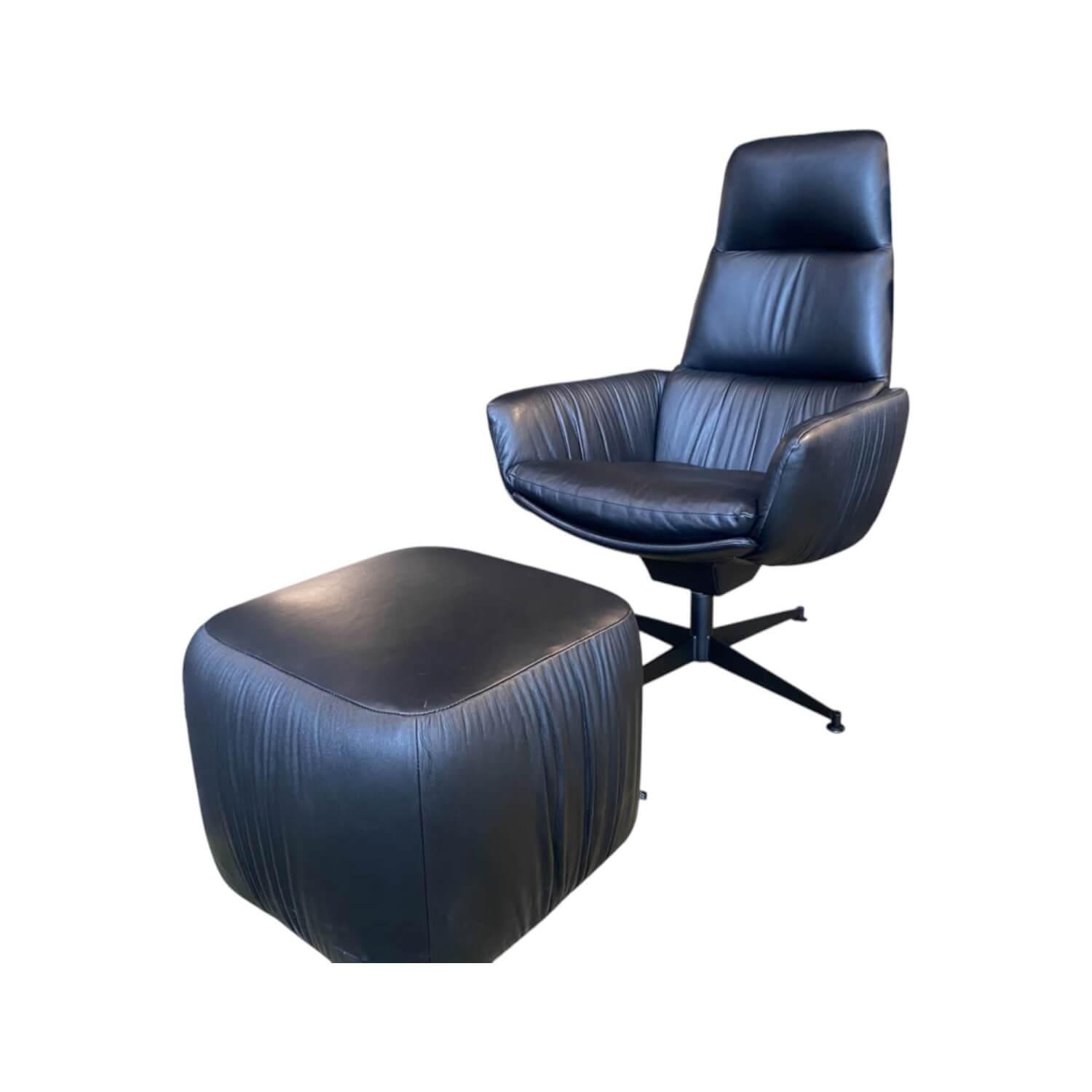 KFF - Sessel Faye Casual Leder Sauvage Schwarz 5 Sternfuß Metall Schwarz Inklusive Hocker - 1