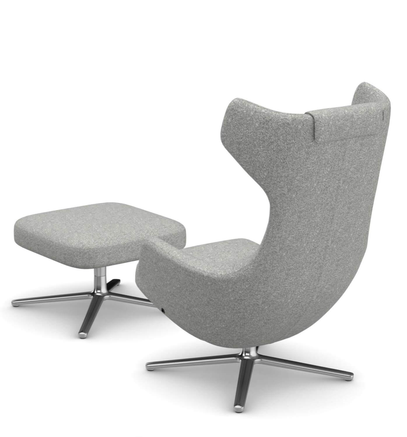 Vitra - Sessel Grand Repos Stoff Nubia 100 Sierragrau Beige Gestell Poliert Mit Ottoman - 6