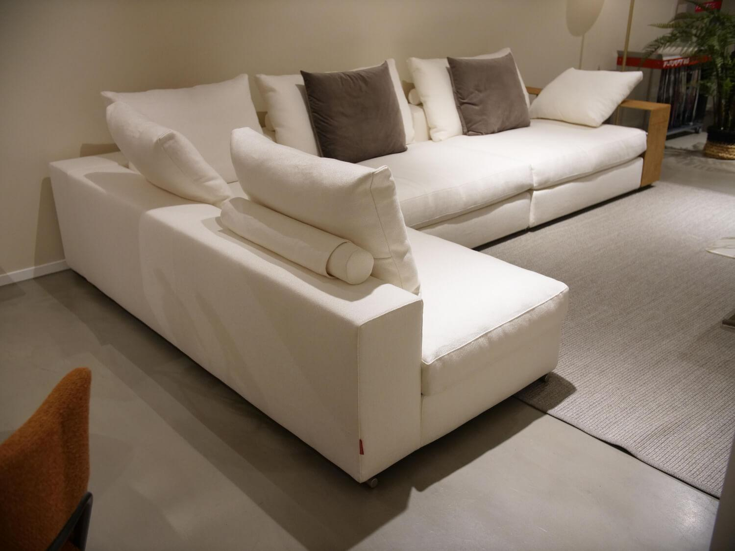 Sofa Groundpiece Stoff Ernest N340 Extra Weiß Mit Lederablage Braun Metallgestell