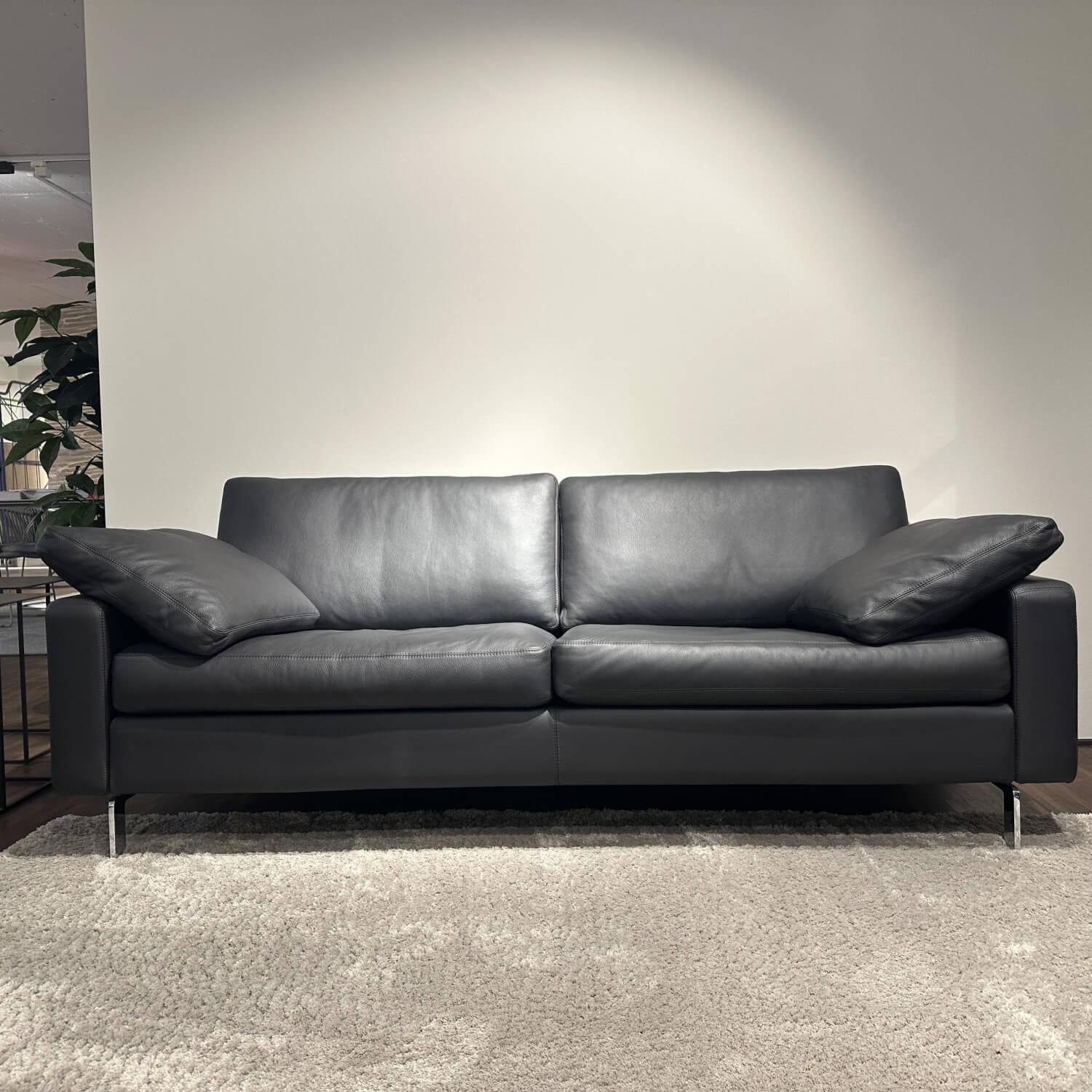 COR - 2er-Set Sofa Conseta Leder Semi 282 Basalt Anthrazit Schmalfuß Metall Verchromt Inklusive Kopfstütze - 2