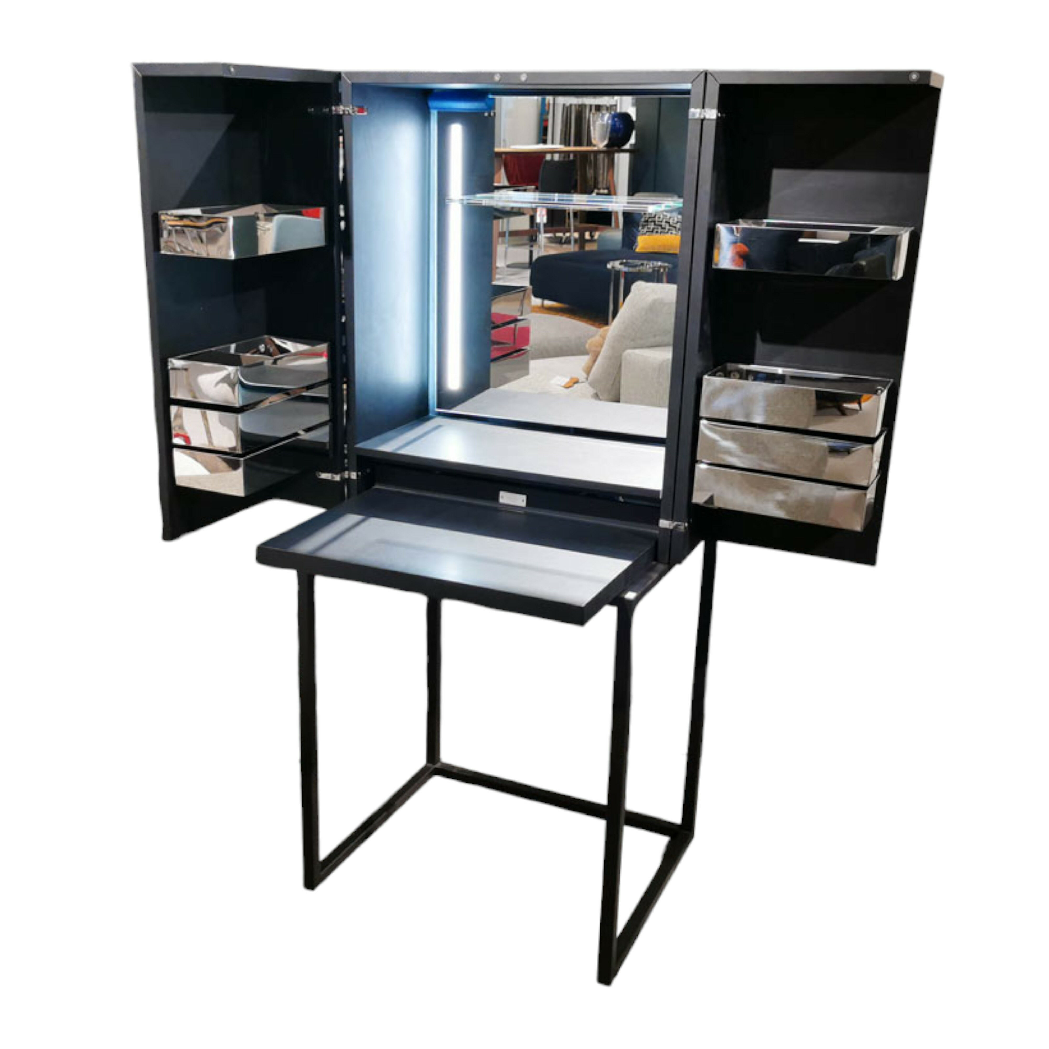 YOMEI - Barschrank Magic Cube Bar S Leder Schwarz Untegestell Metall Schwarz - 1