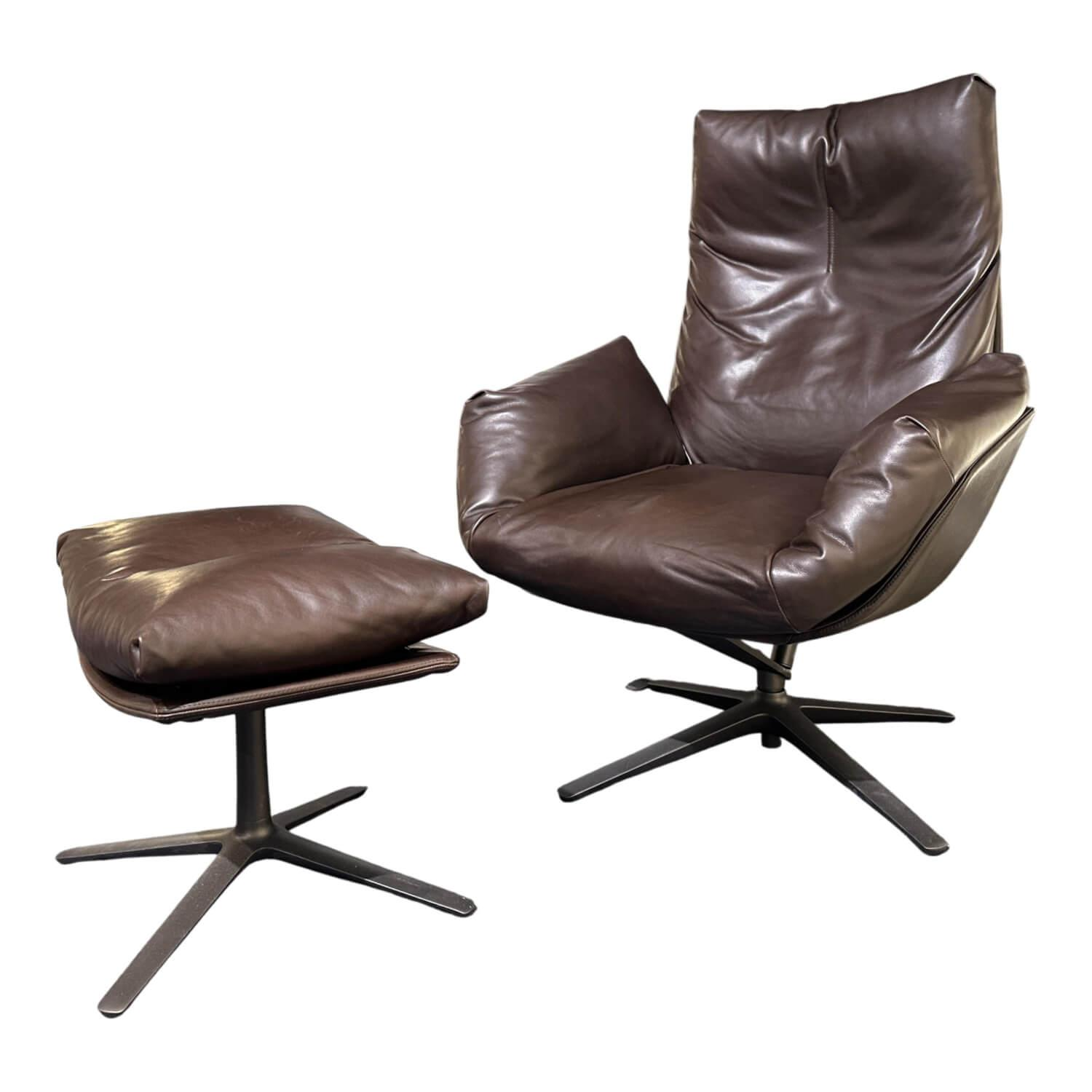 COR - Drehsessel Cordia Lounge Leder Puro Espresso Gestell Feinstruktur Schwarzbraun mit Hocker - 1